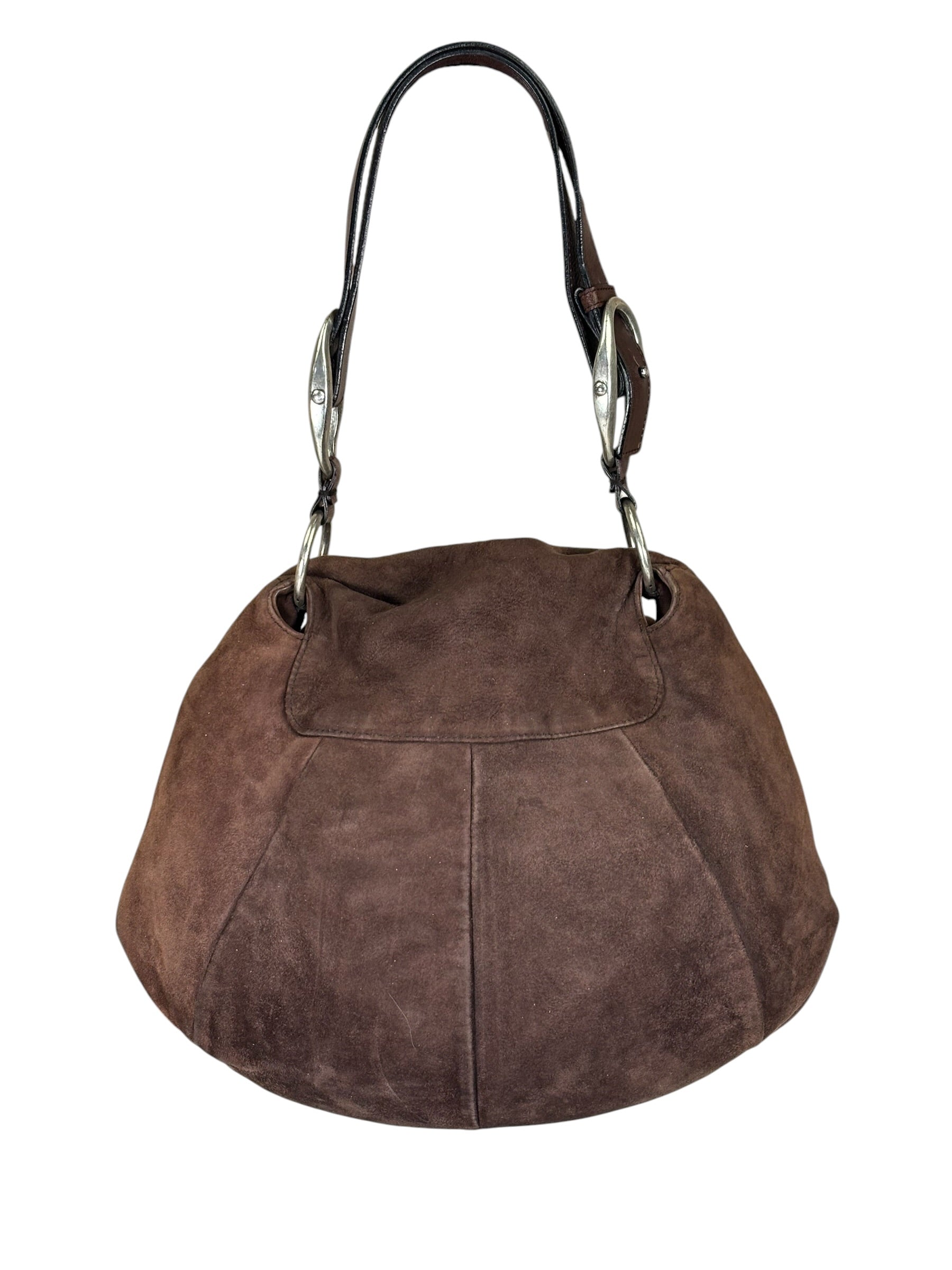 Yves Saint Laurent Brown Suede/Leather Trim Naja Rose Petal Hobo Bag