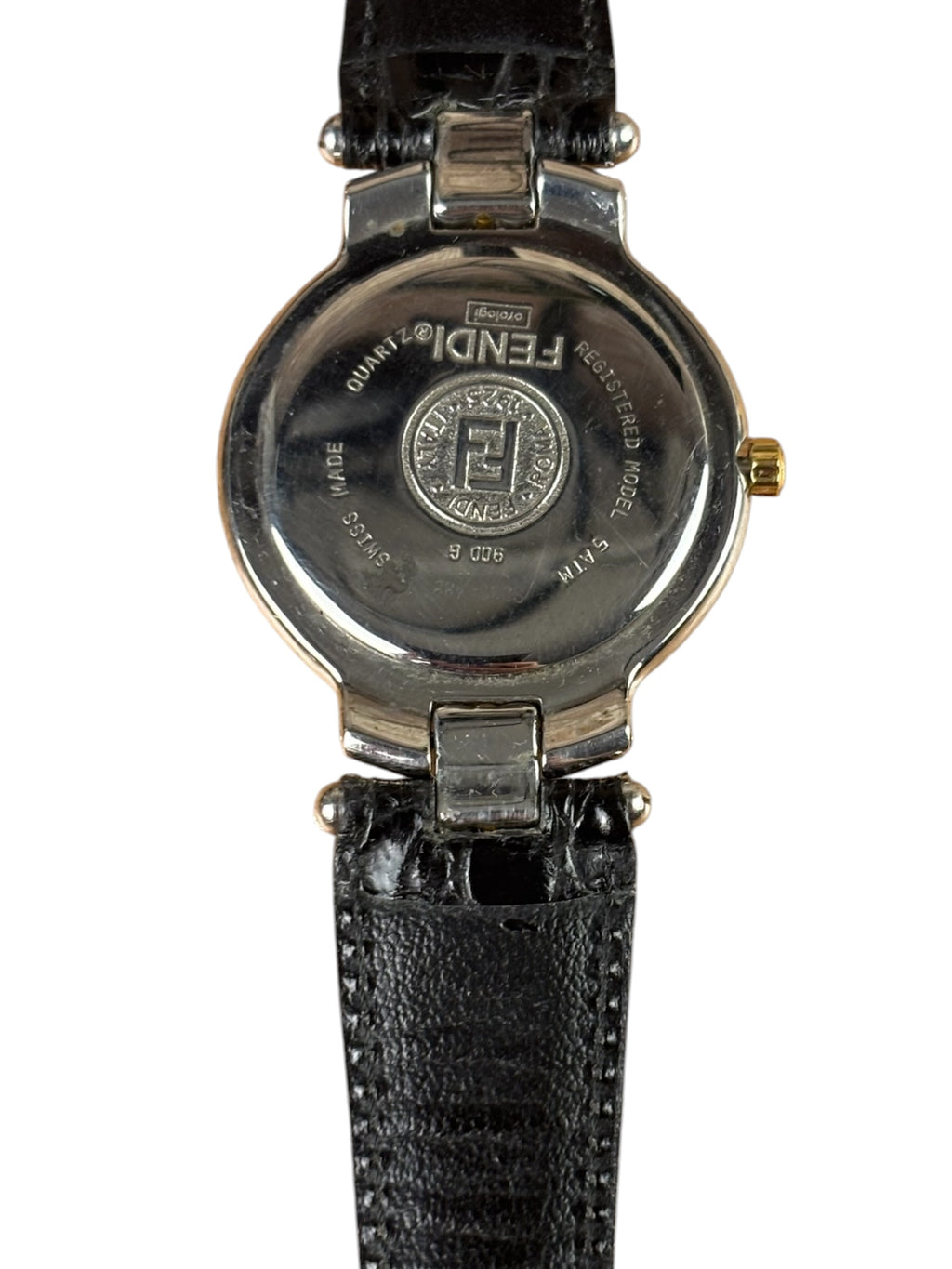 Fendi White Dial Gold Roman Bezel Black Strap