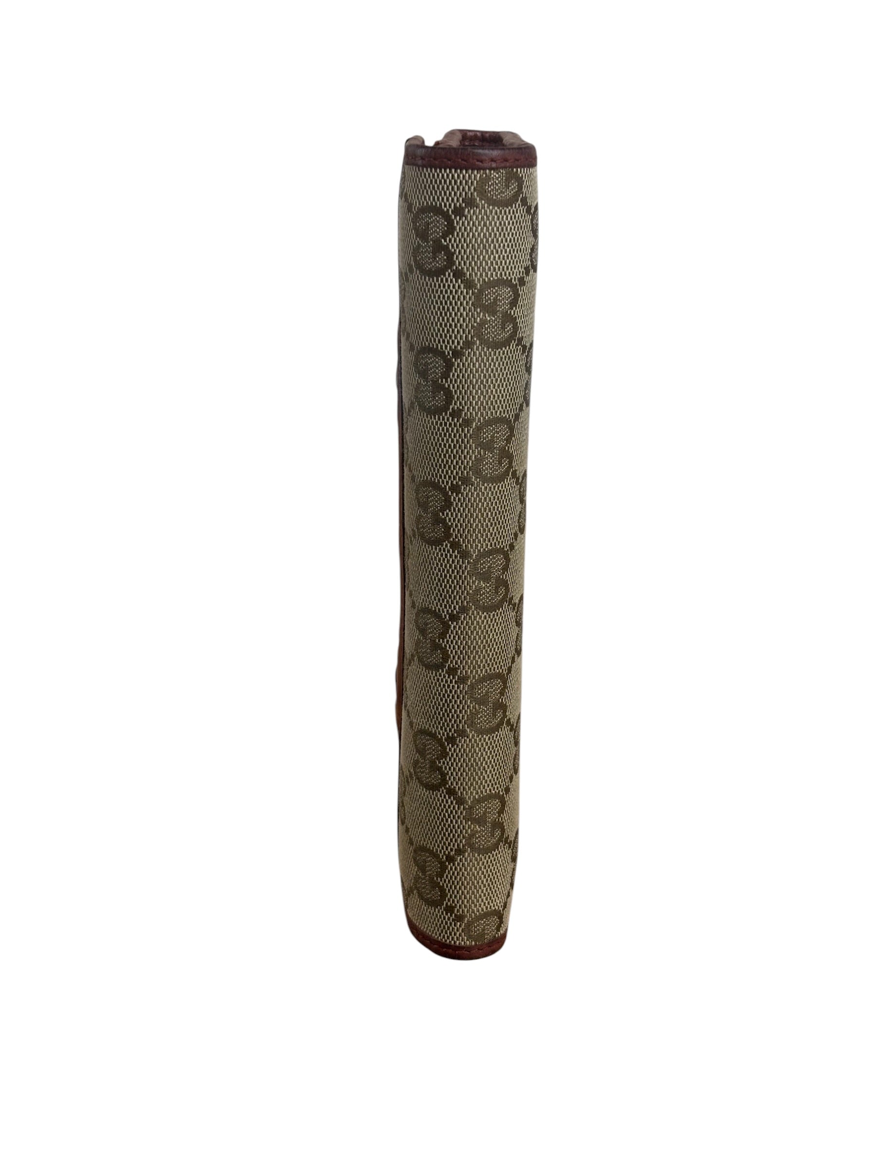 Gucci Vintage Burgundy Leather Trim GG Canvas Continental Wallet