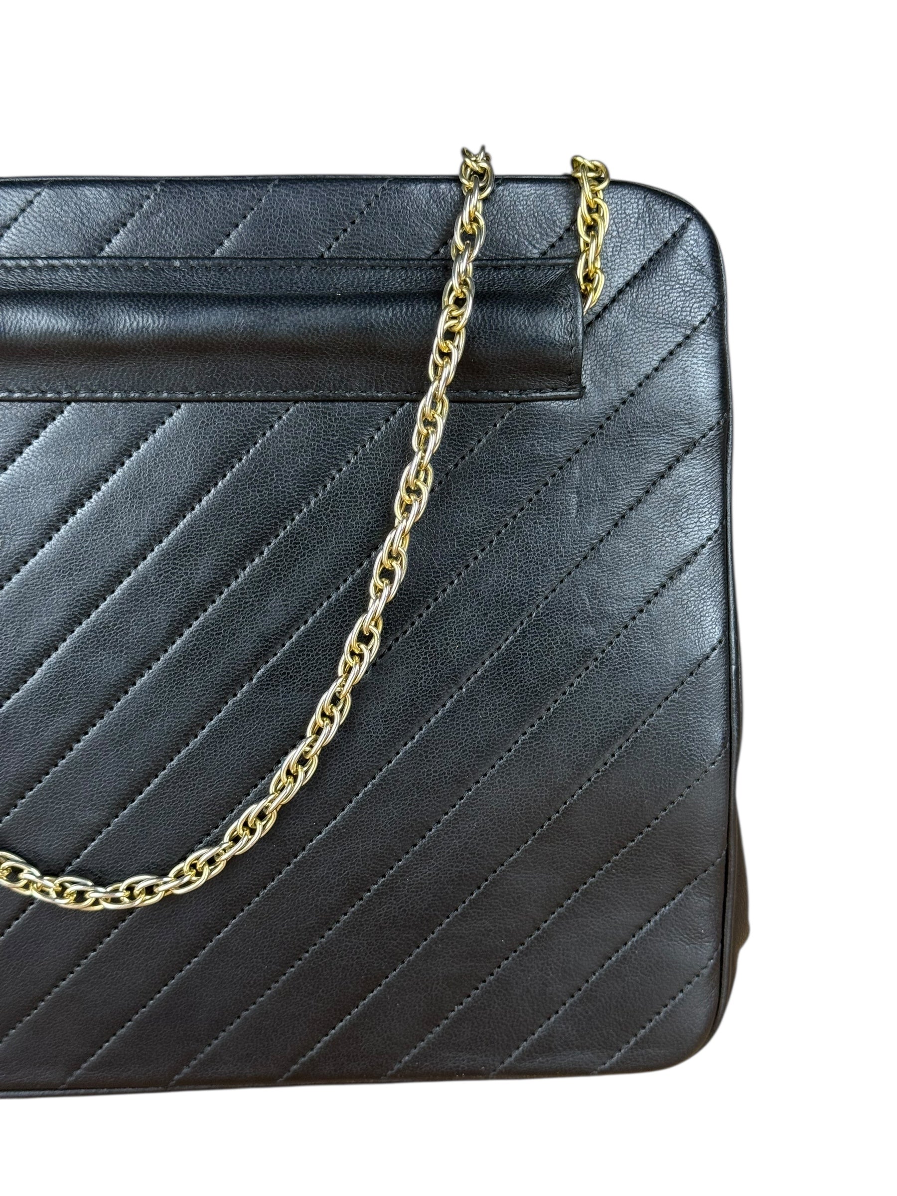 Chanel Vintage Black Chevron Leather Chain Bag