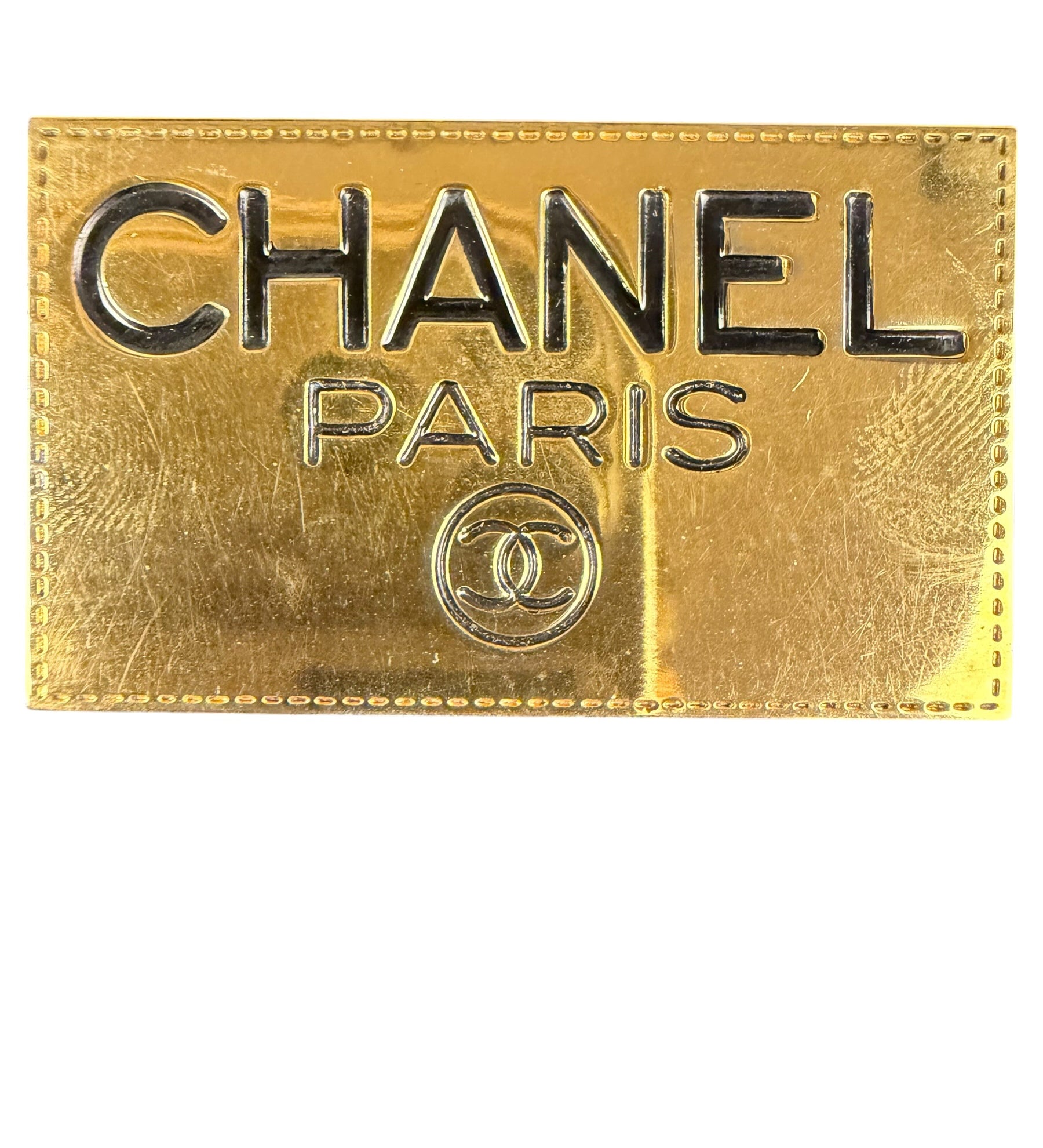 Chanel Vintage Gold-Plated Logo Nameplate Brooch Pin 1990s