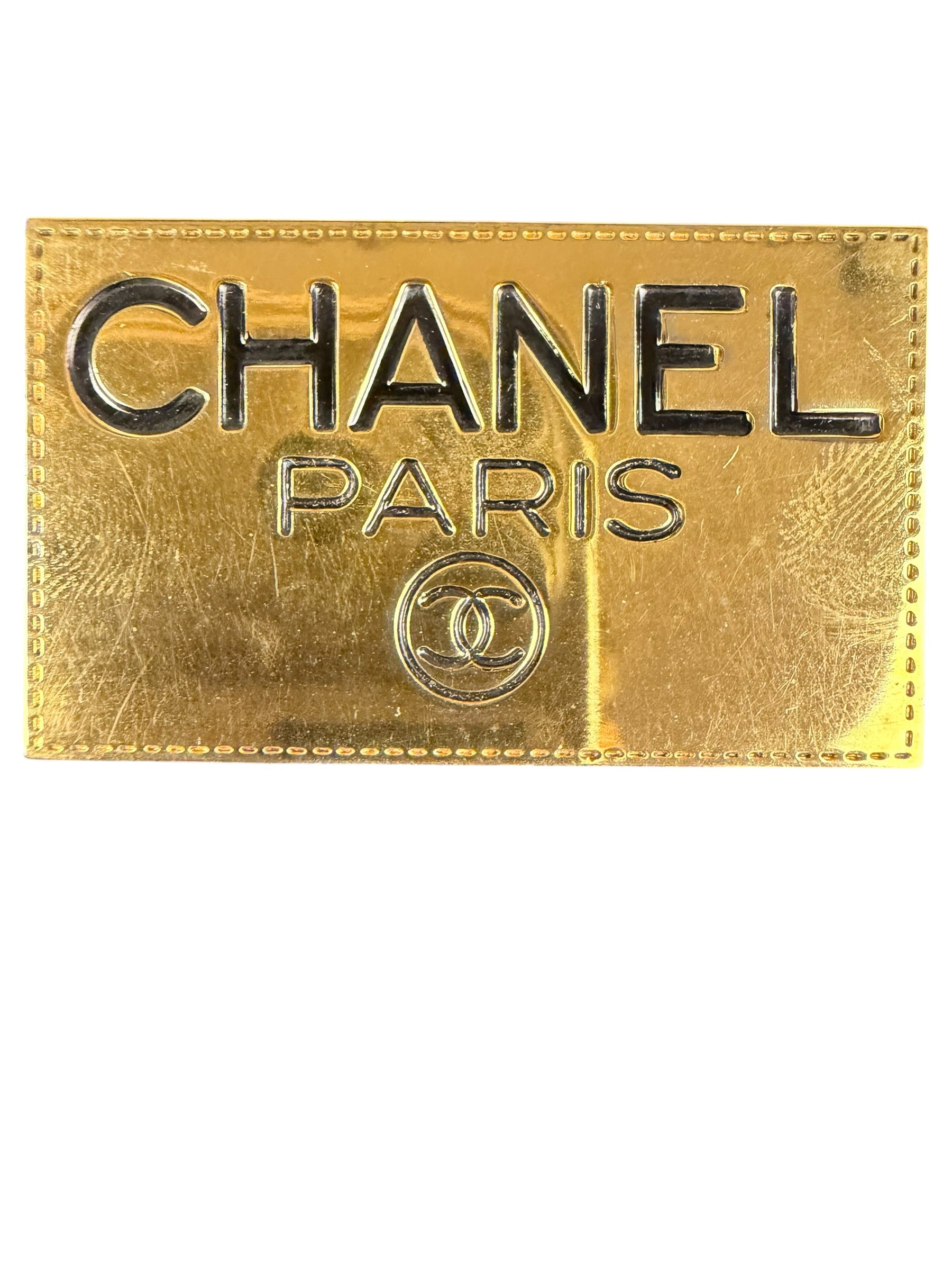 Chanel Vintage Gold-Plated Logo Nameplate Brooch Pin 1990s