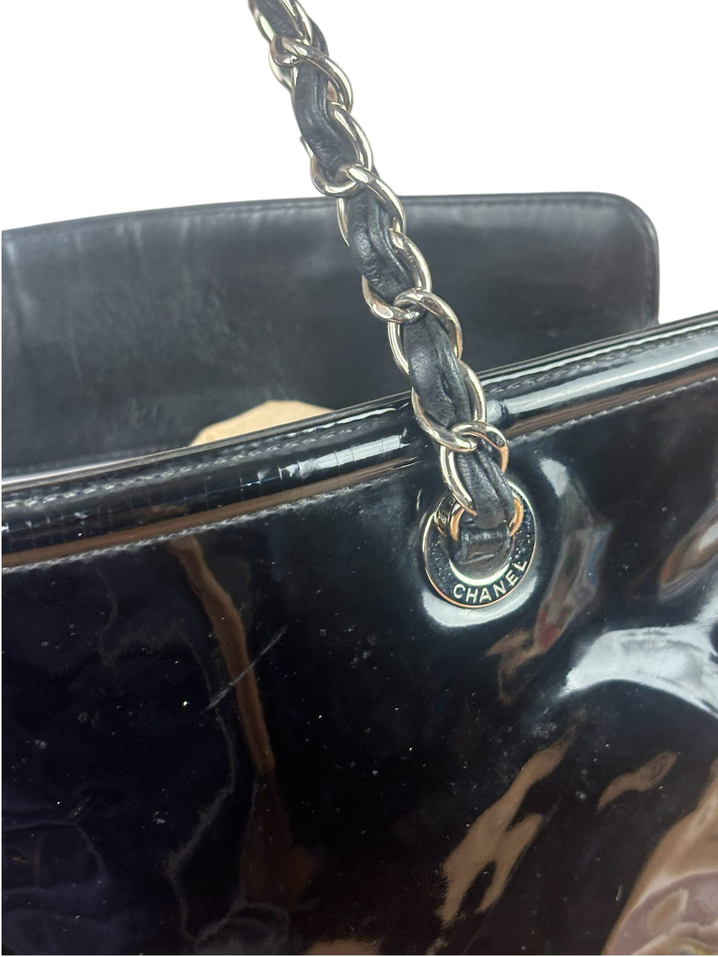 Chanel Black Patent Leather CC Paris -Venice Lipstick Tote 2009