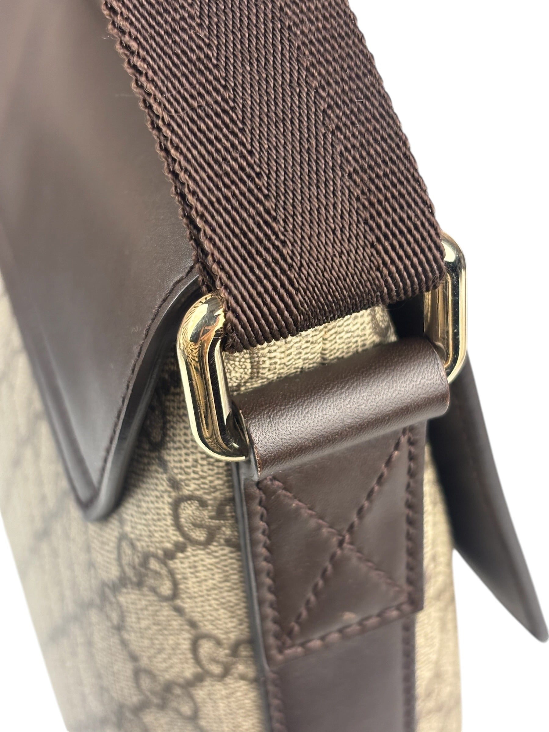 Gucci Brown Leather Trim GG Supreme Messenger Bag