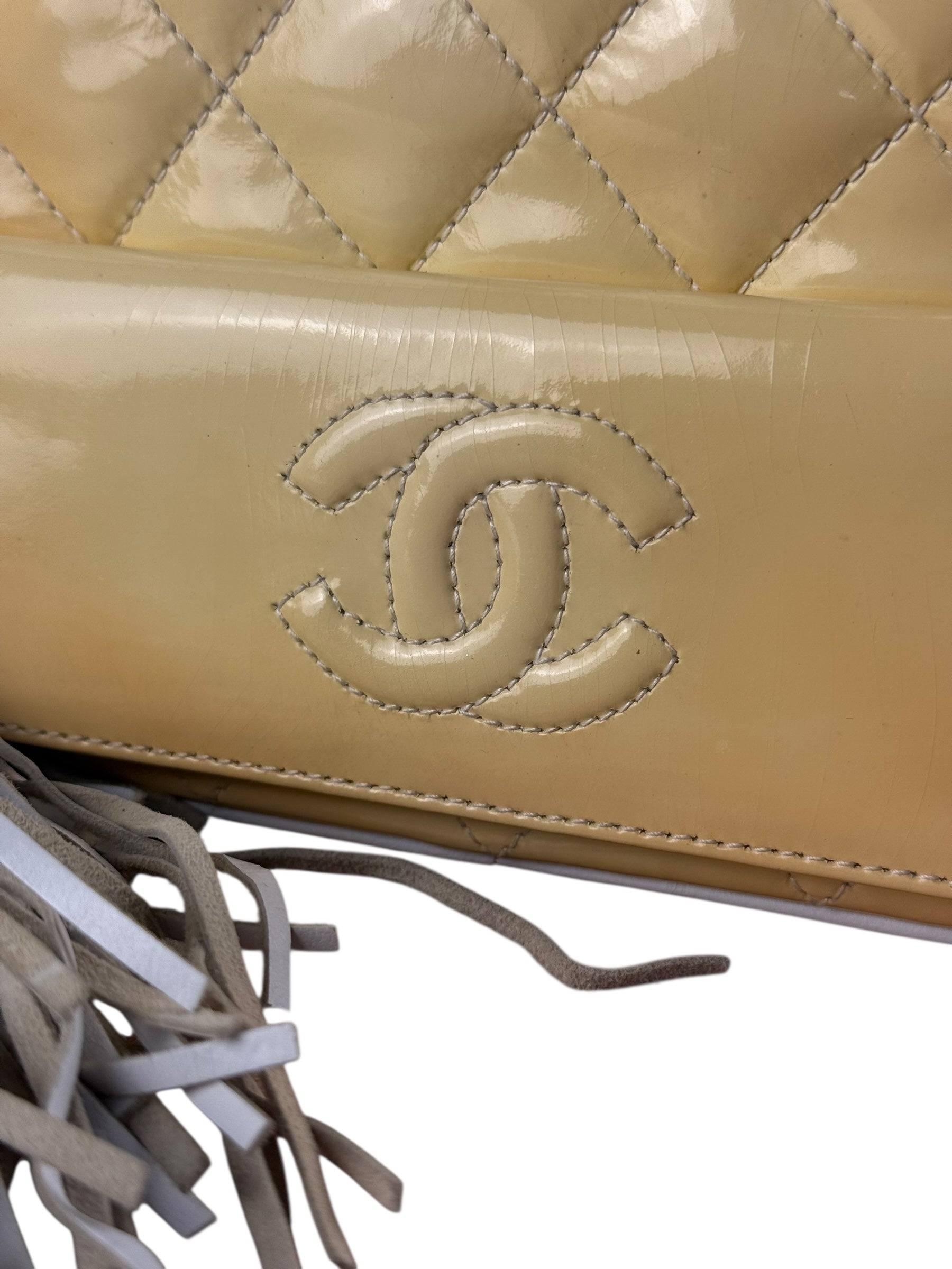 Chanel CC Patent Quilted Yellow Camera Bag 1991