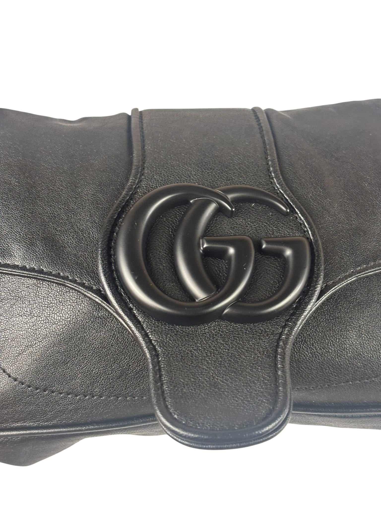 Gucci Black Leather Aphrodite GG Emblem Flap Bag