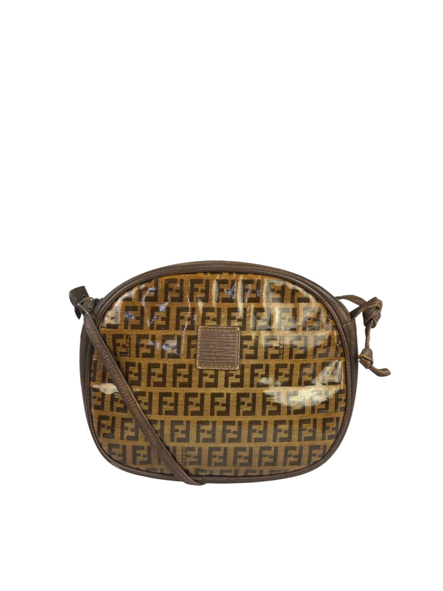 Fendi Vintage Brown PVC Leather Zucca Crossbody Bag