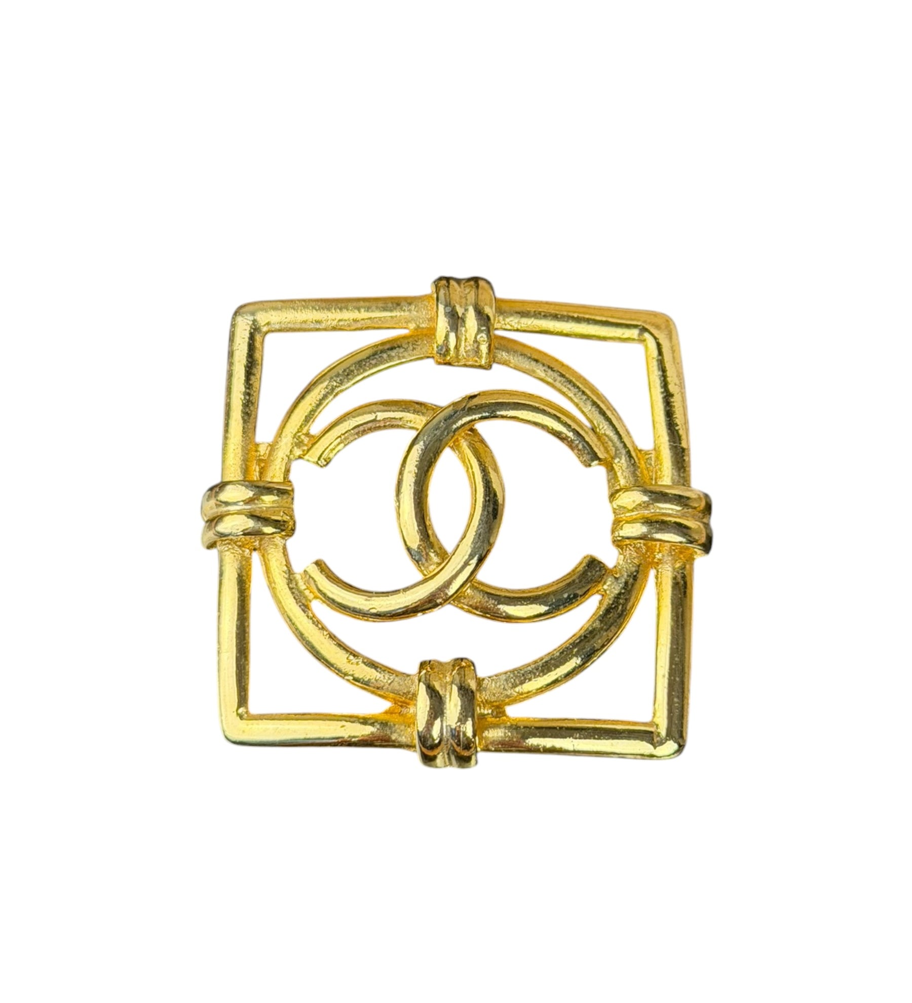 Chanel Vintage Gold-Plated Square CC Logo Brooch