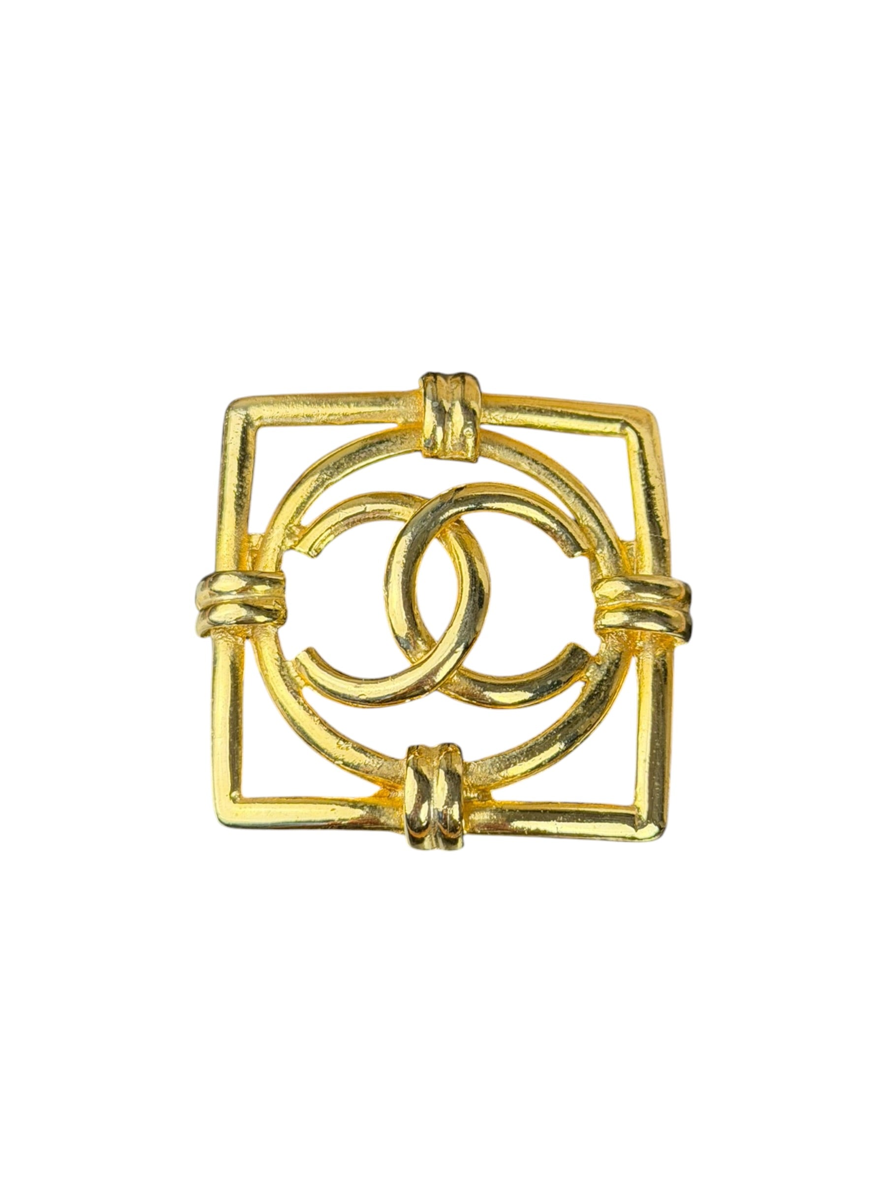 Chanel Vintage Gold-Plated Square CC Logo Brooch