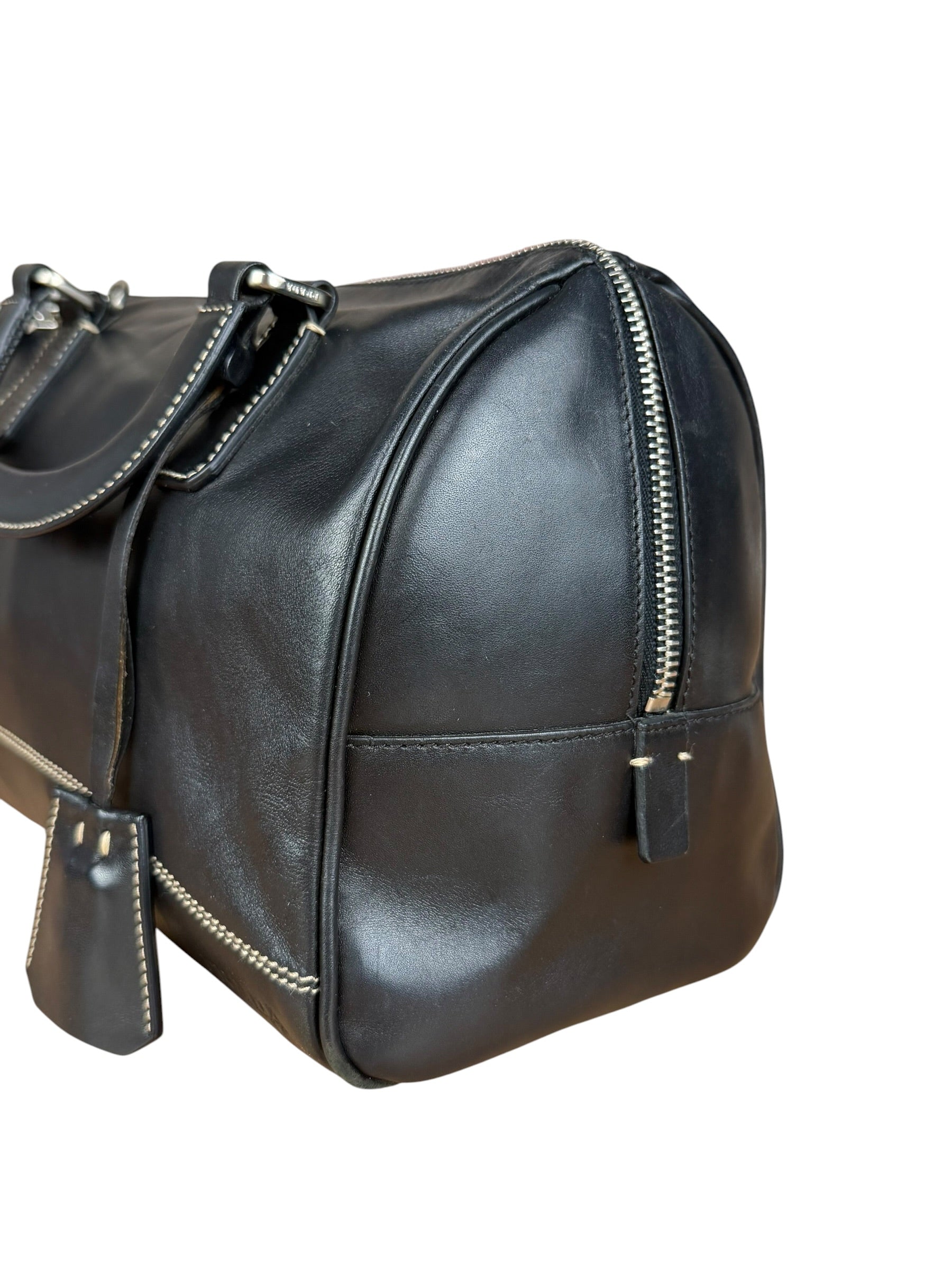 Prada Vintage Black Leather Mini Boston Bag