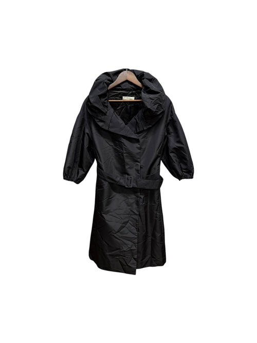 Prada Black Nylon Belted Hooded Trench Short Sleeves Coat