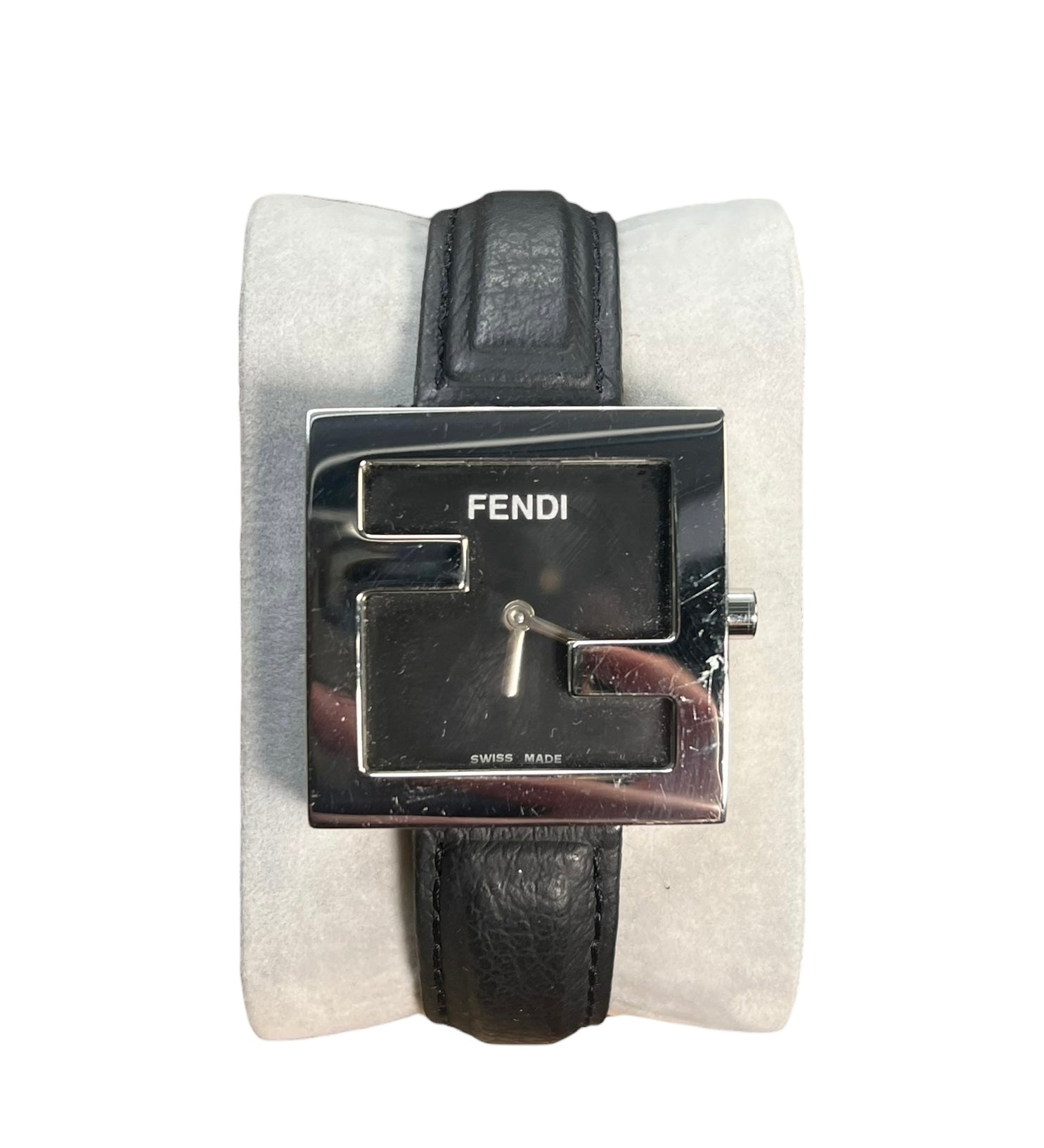 Fendi FF Black Dial Black Leather Strap