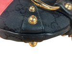 Gucci GG Black/Pink Canvas Horsebit Chain Shoulder Bag