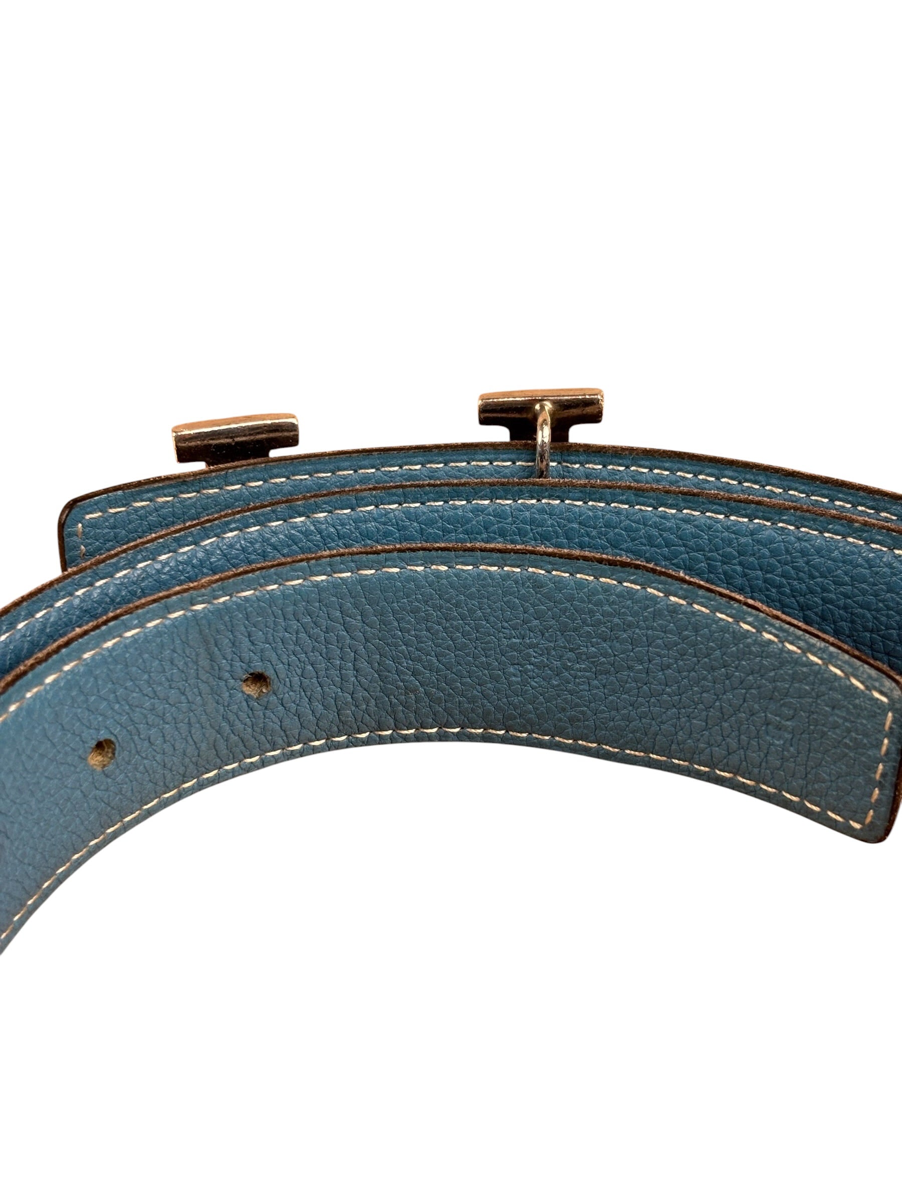 Hermes Tuareg H Solid Silver Buckle Black/Blue Belt