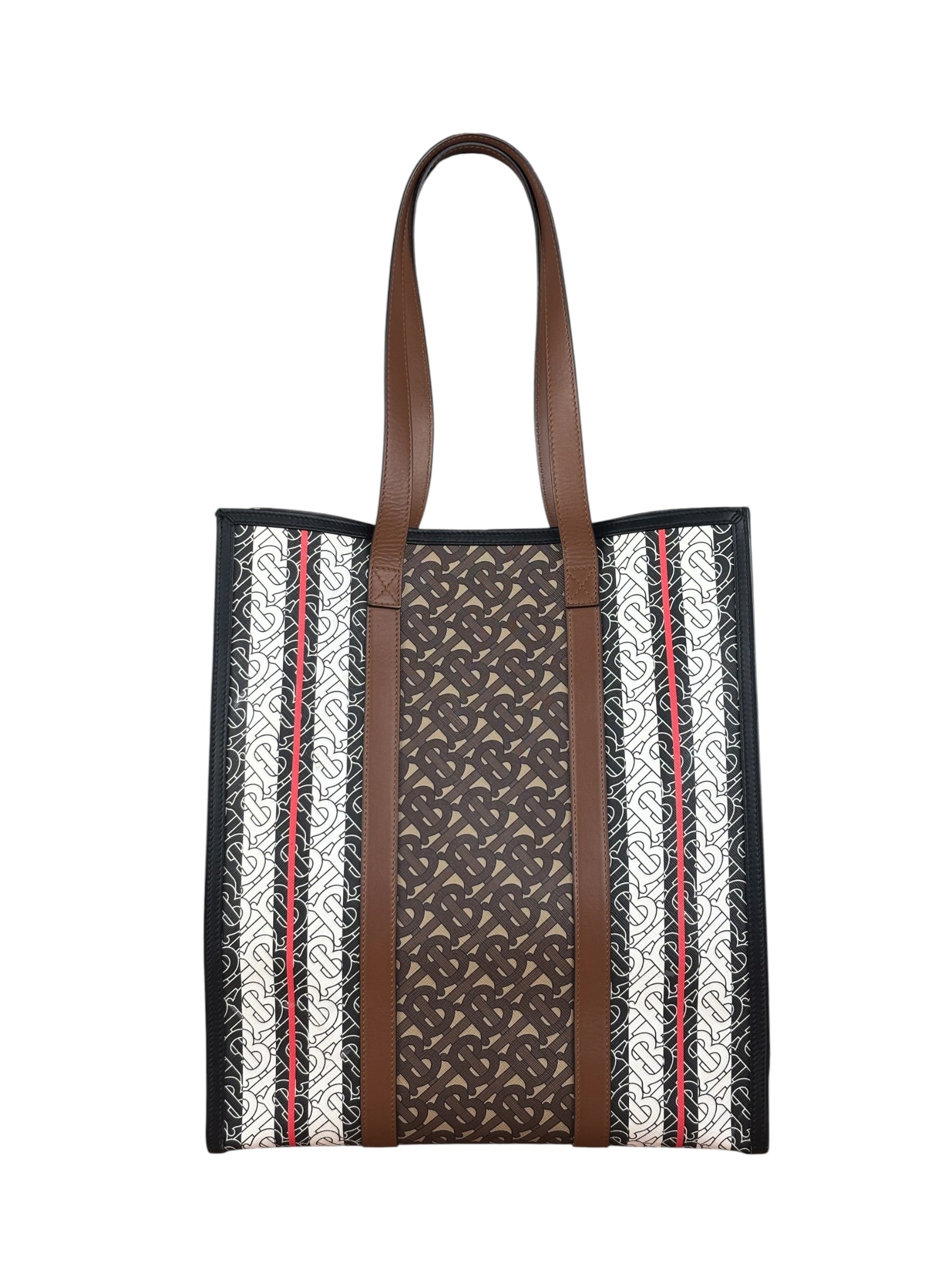 Burberry Leather TB Monogram Stripe E-Canvas Tote Bag
