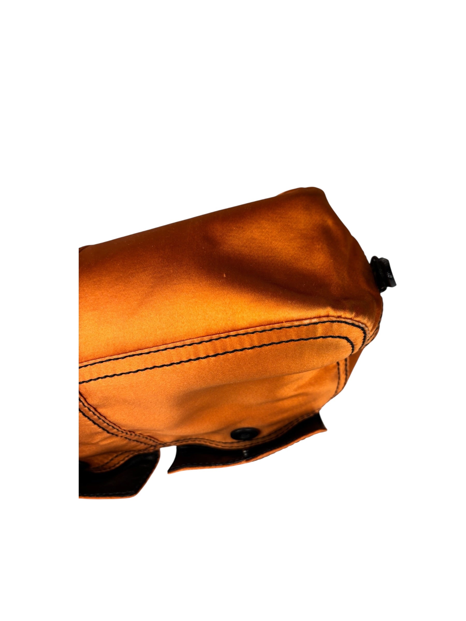 Prada Orange Satin Double Pocket Satchel Shoulder Bag
