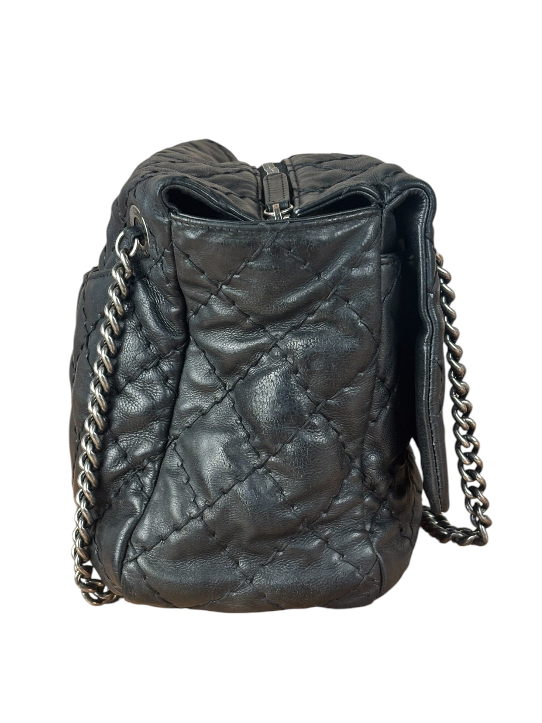Chanel Black Leather Paris Moscow Flap/Chain Shoulder Bag 2005