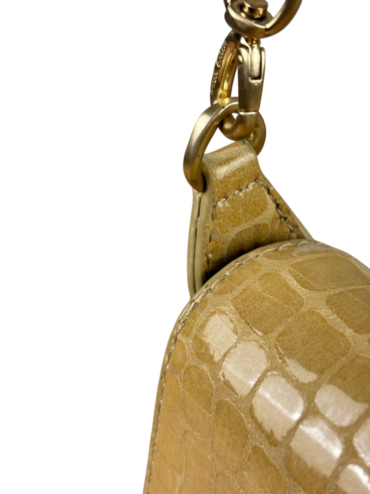Cult Gala Beige Crocodile Embossed Patent Leather Two-Way Flap Bag