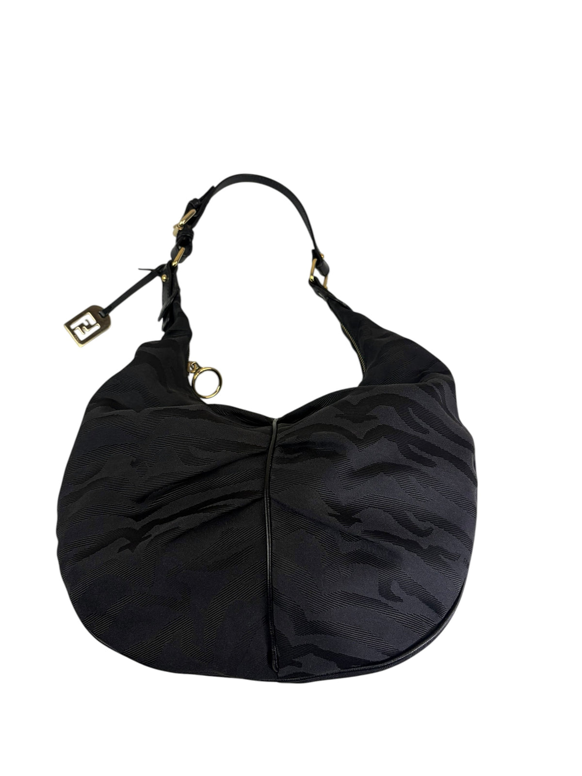 Fendi Black Leather Trim Zebra Print Oyster Hobo Bag