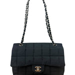Chanel Black Nylon Chocolate Bar Chain Flap Bag 2002