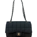 Chanel Black Nylon Chocolate Bar Chain Flap Bag 2002