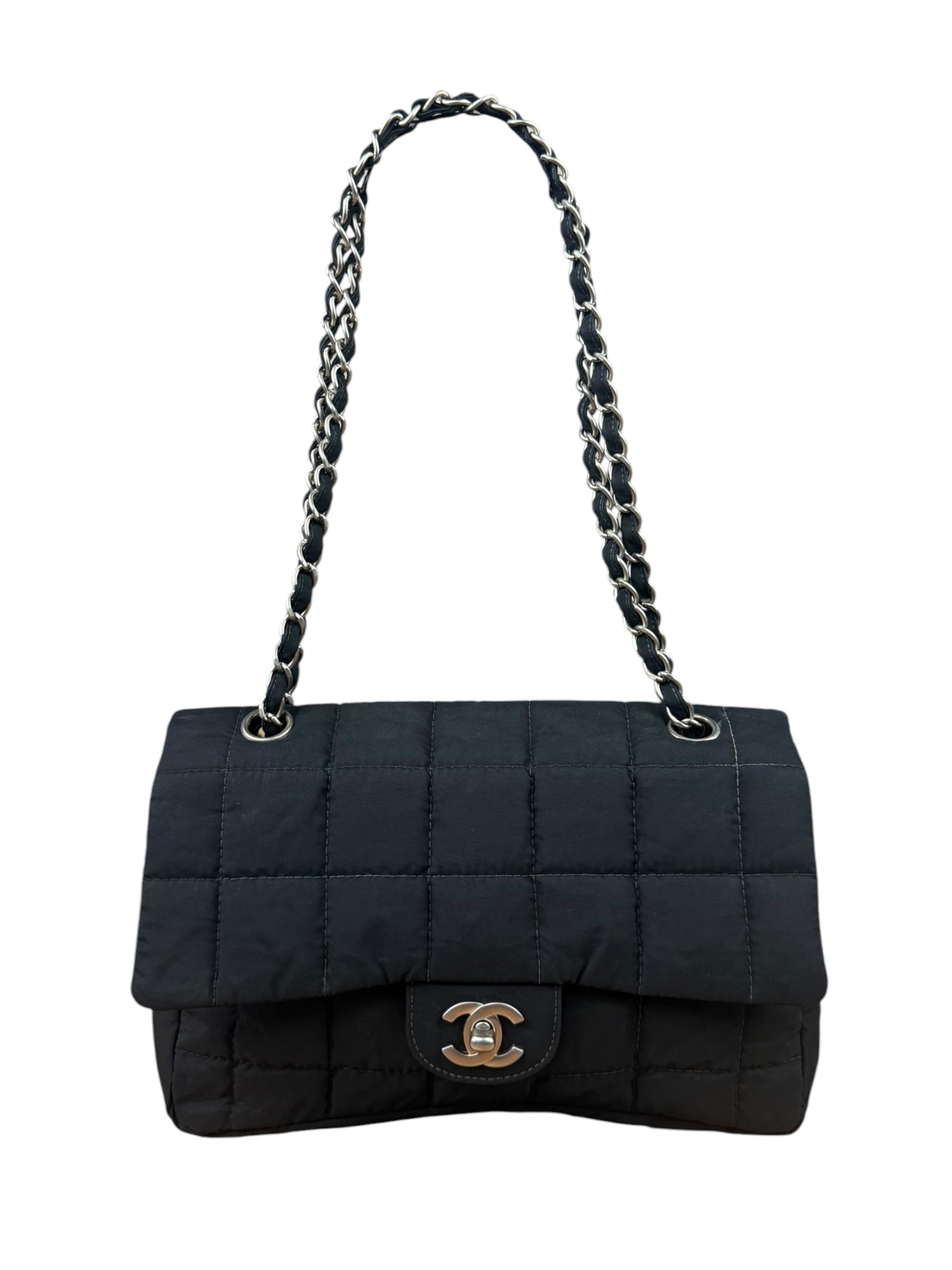 Chanel Black Nylon Chocolate Bar Chain Flap Bag 2002