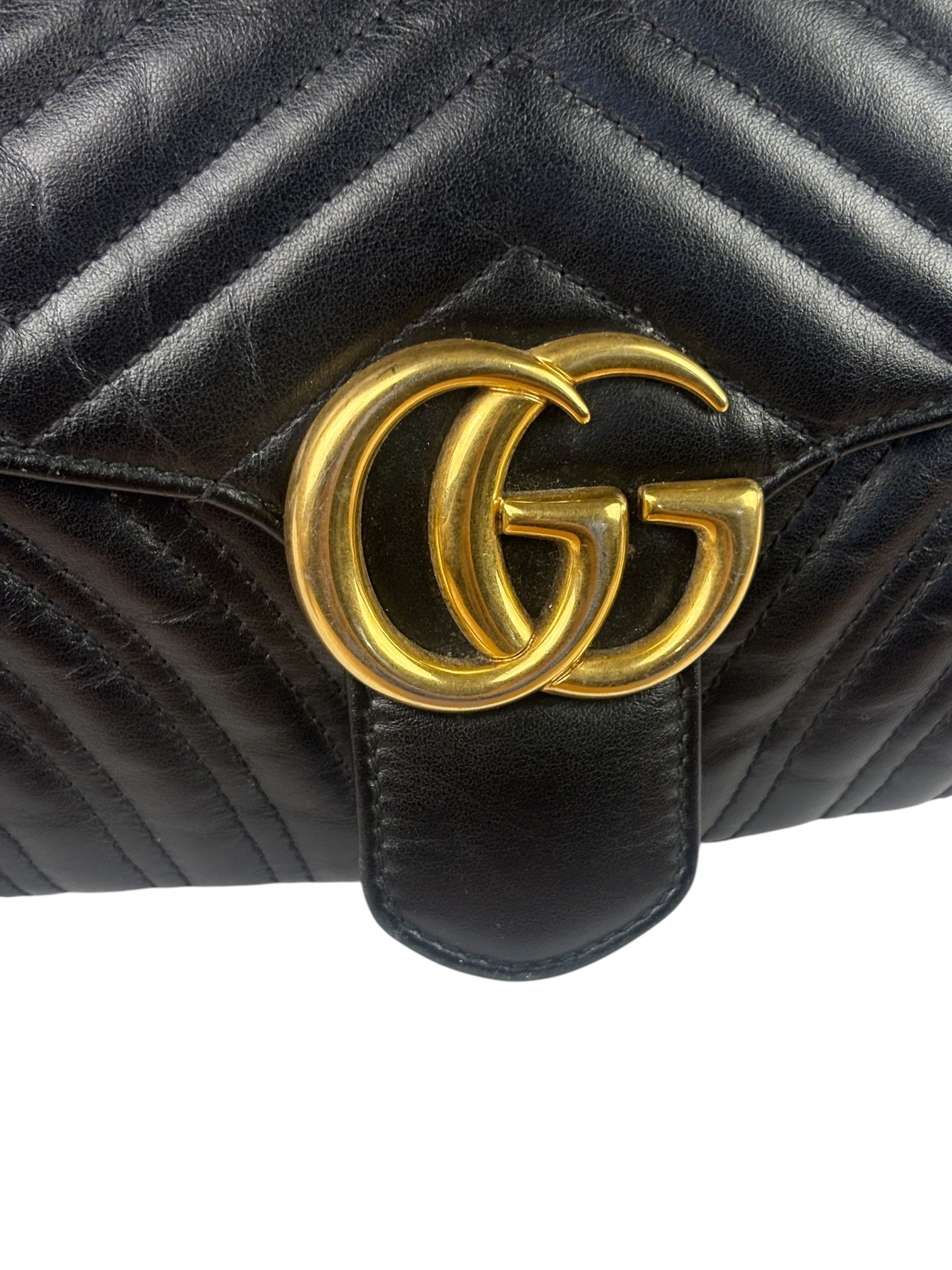 Gucci GG Black Marmont Leather Medium Shoulder Bag