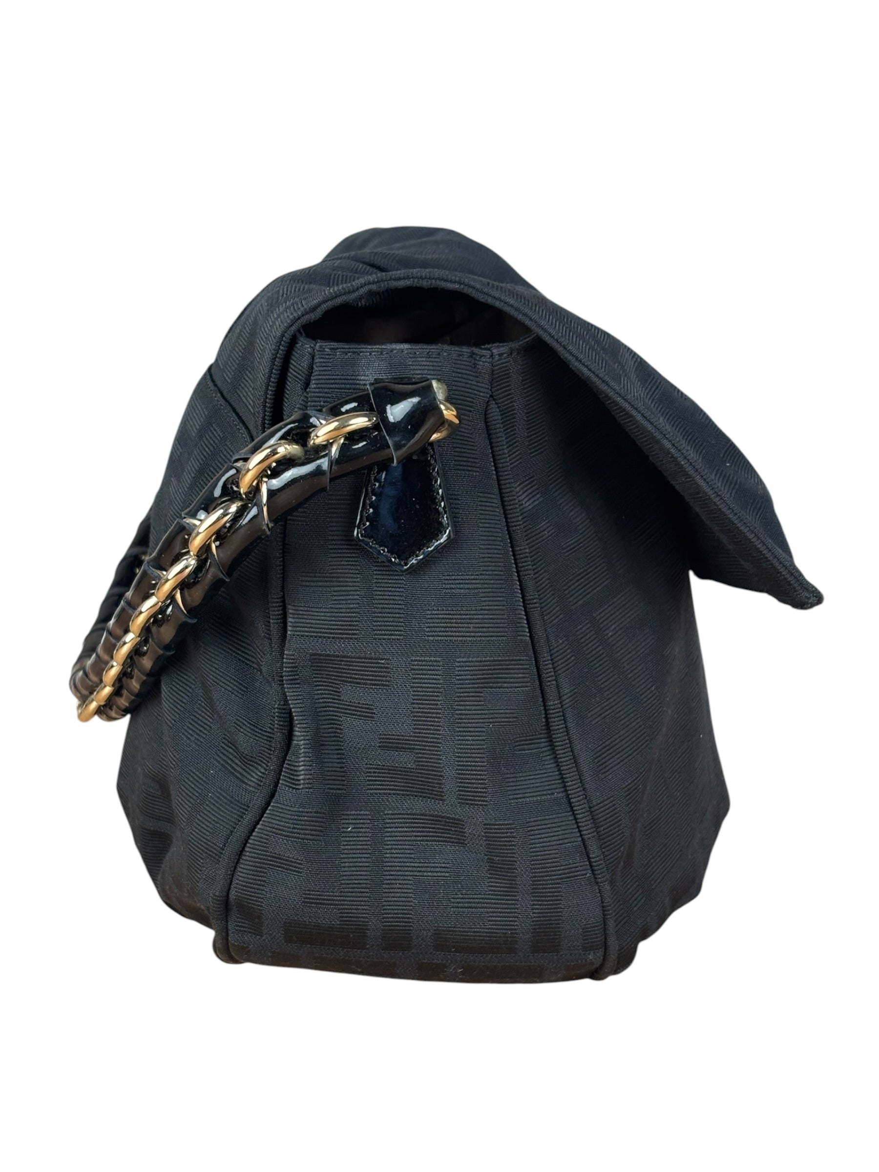 Fendi Black Zucca Canvas Monogram Mia Flap Shoulder Bag