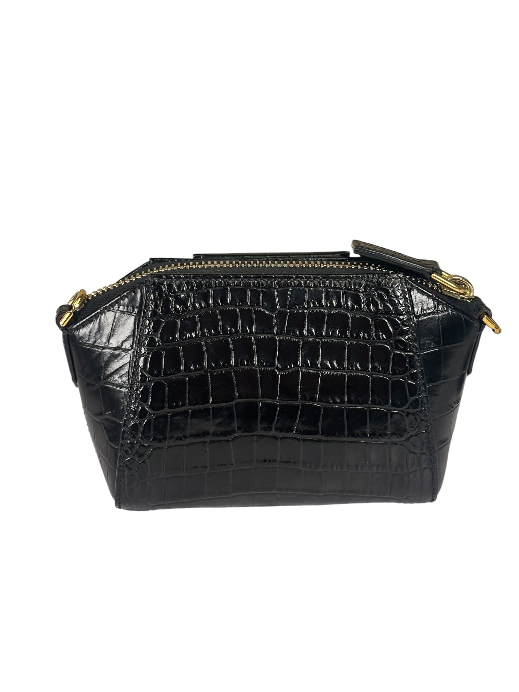 Givenchy Black Crocodile Embossed Leather Nano Antigona Crossbody Bag