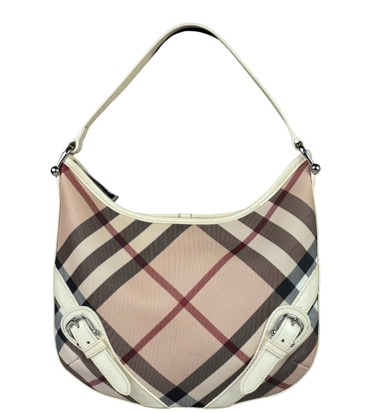Burberry Beige Leather Trim Nova Check Hobo Bag