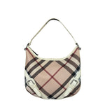 Burberry Beige Leather Trim Nova Check Hobo Bag