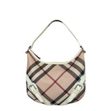 Burberry Beige Leather Trim Nova Check Hobo Bag
