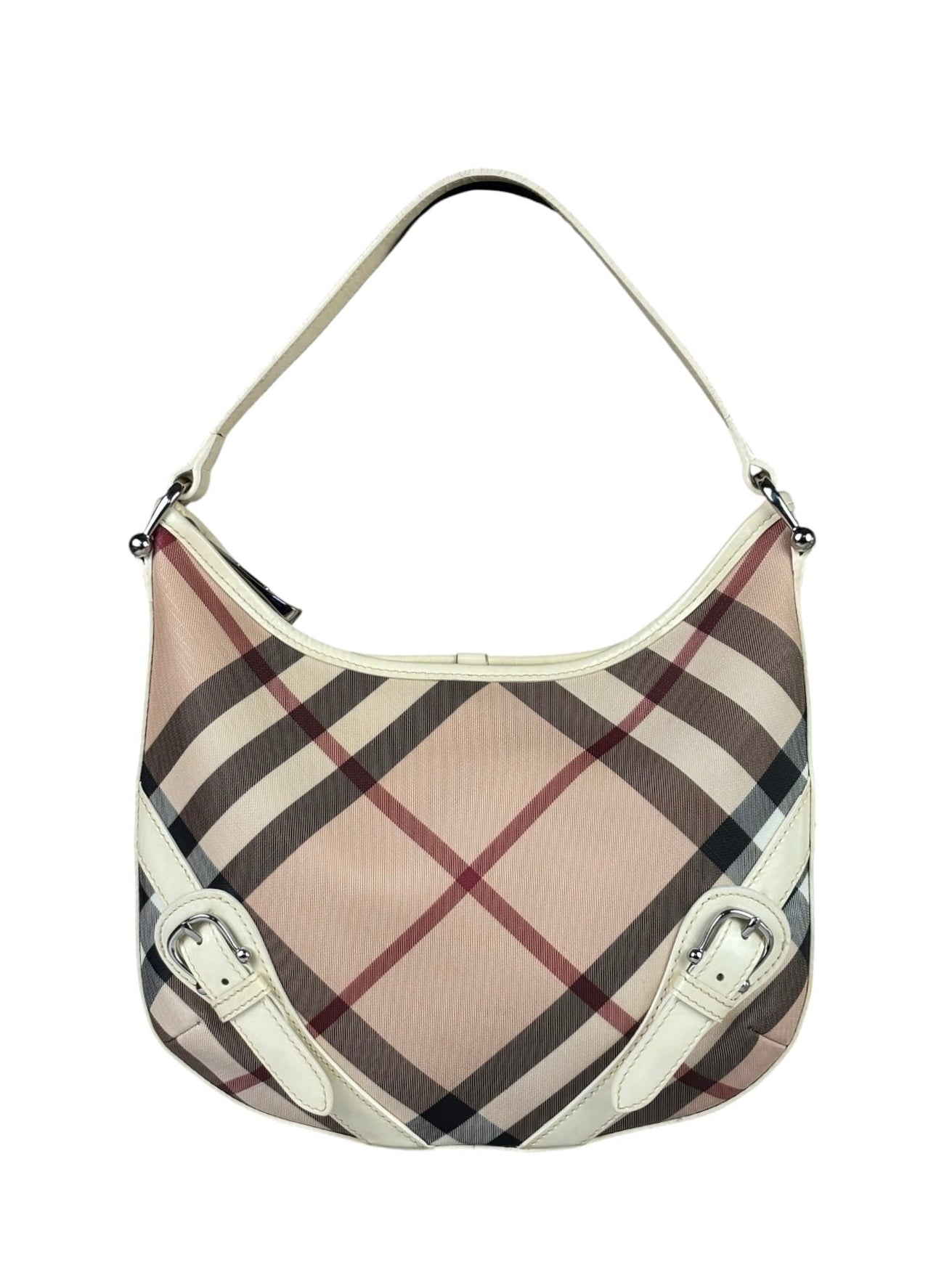 Burberry Beige Leather Trim Nova Check Hobo Bag