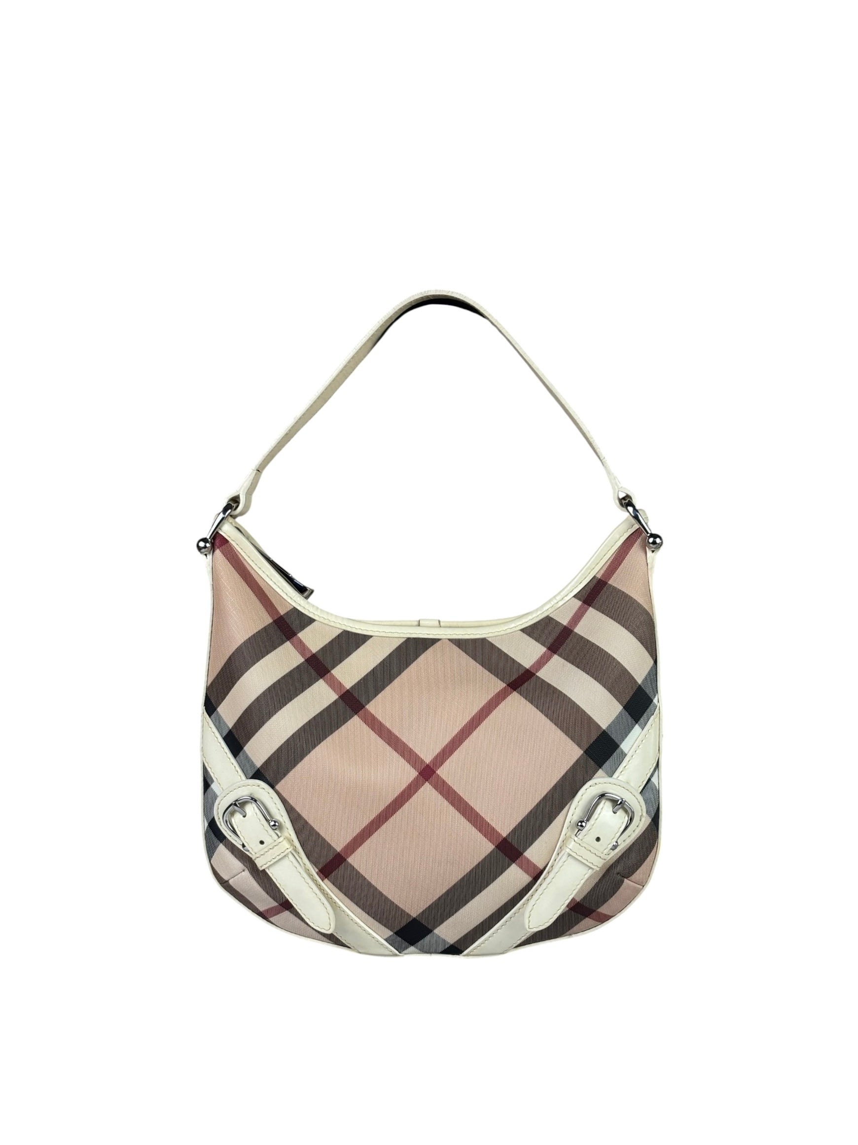 Burberry Beige Leather Trim Nova Check Hobo Bag