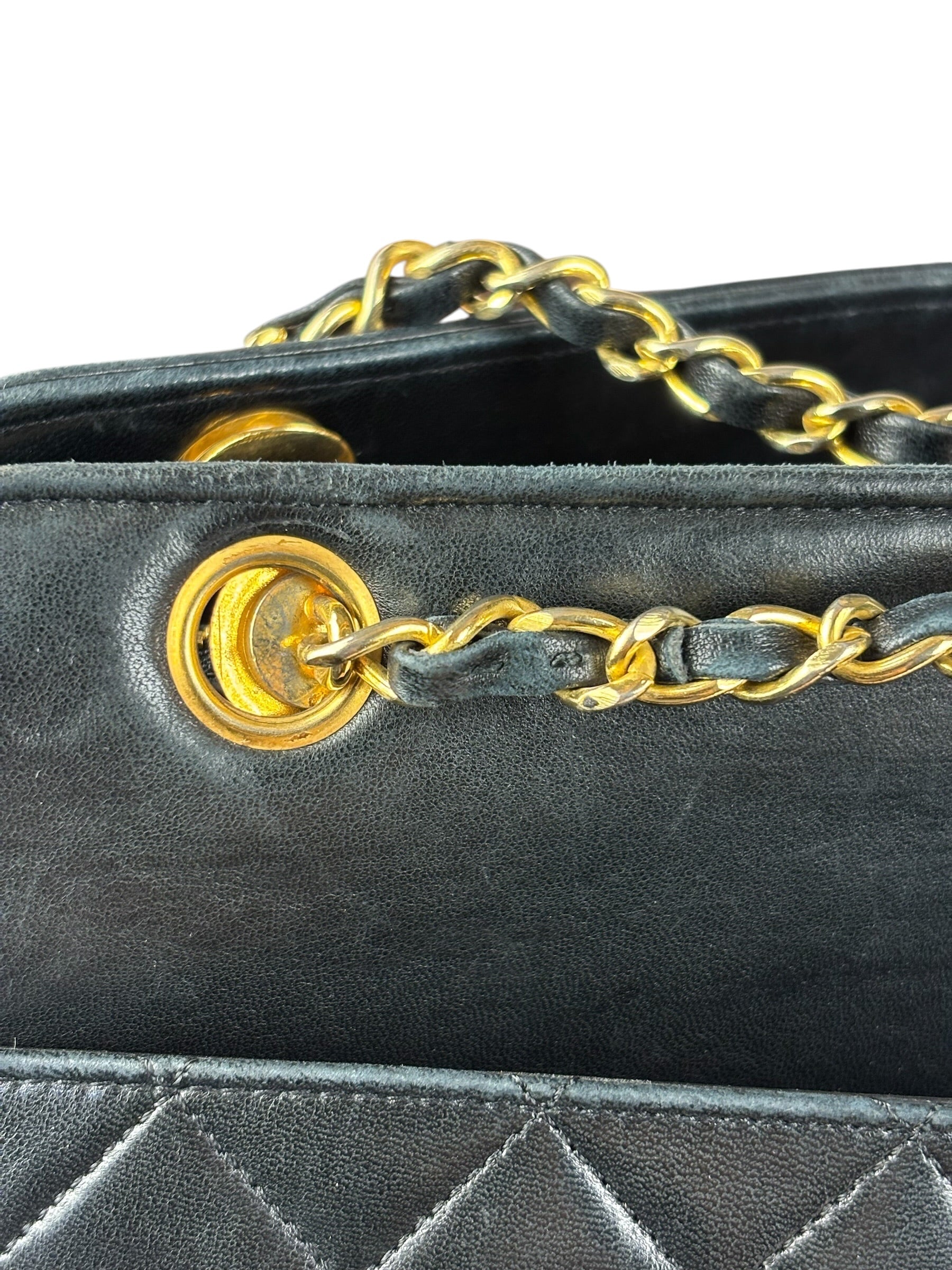 Chanel Vintage Black Quilted Leather Grand Shopping Tote/Shoulder Bag-1990