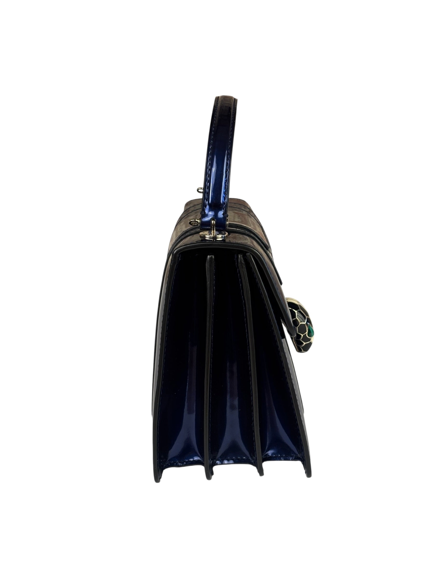 Bvlgari Shiny Blue Patent Leather Serpenti Forever Two-Way Bag