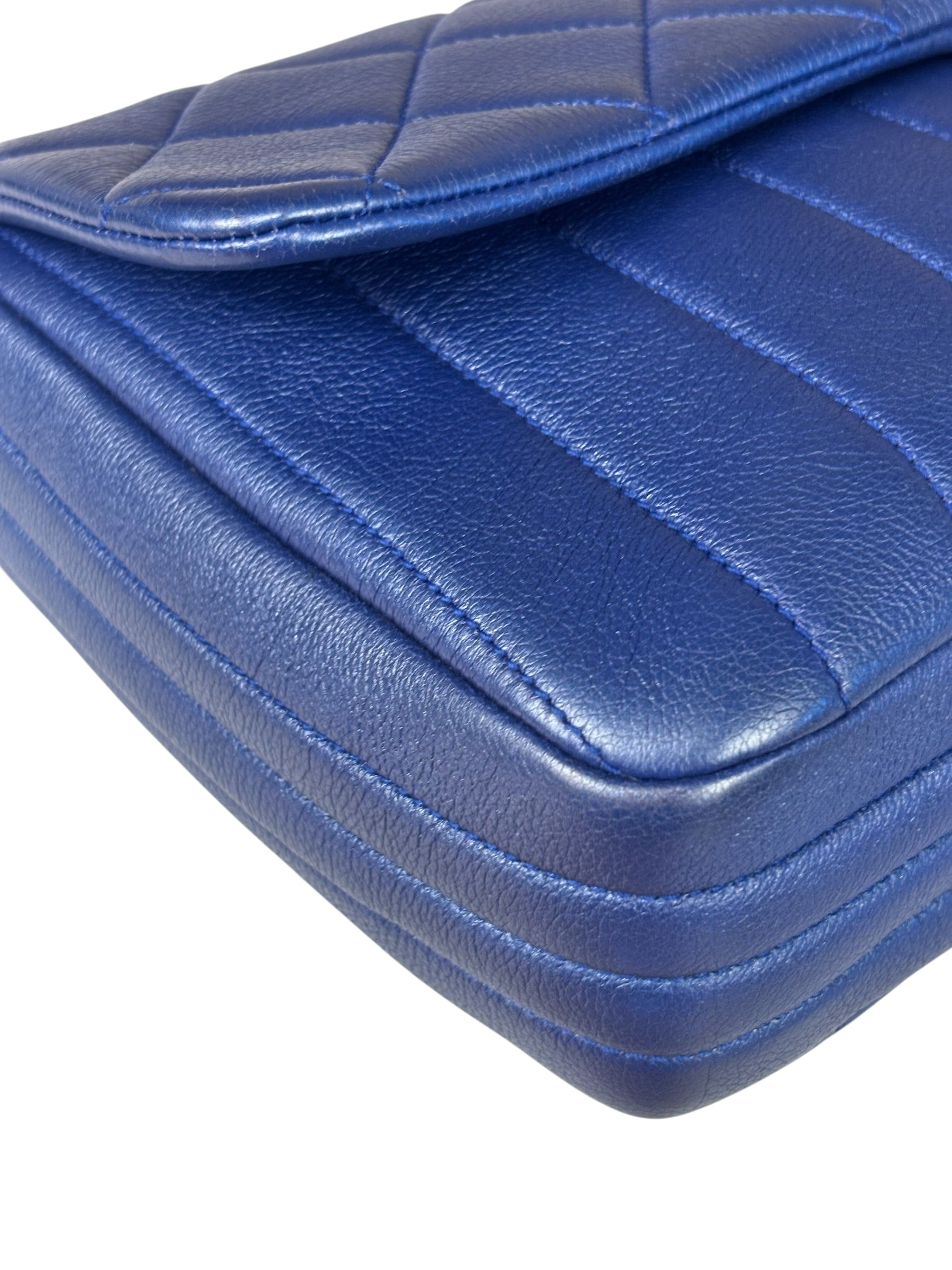 Chanel Blue Metallic Calf-Skin Chain Flap Bag 2014