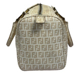 Fendi Beige Leather Trim Zucca Boston Bag