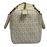Fendi Beige Leather Trim Zucca Boston Bag