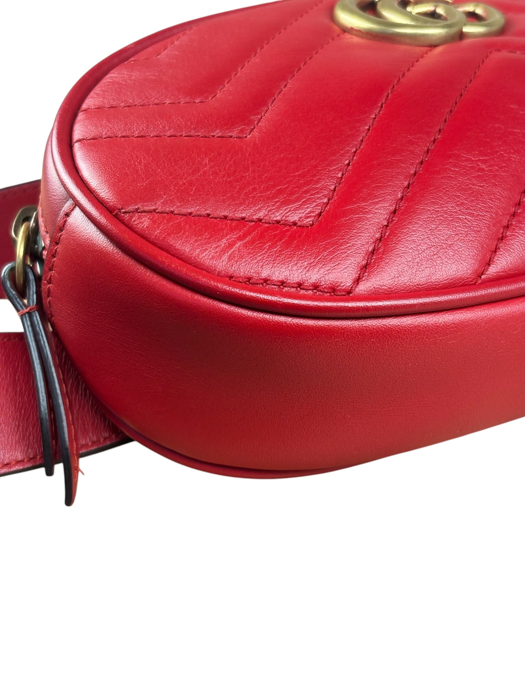 Gucci Red Leather Marmont Matelasse Waist Belt Bag