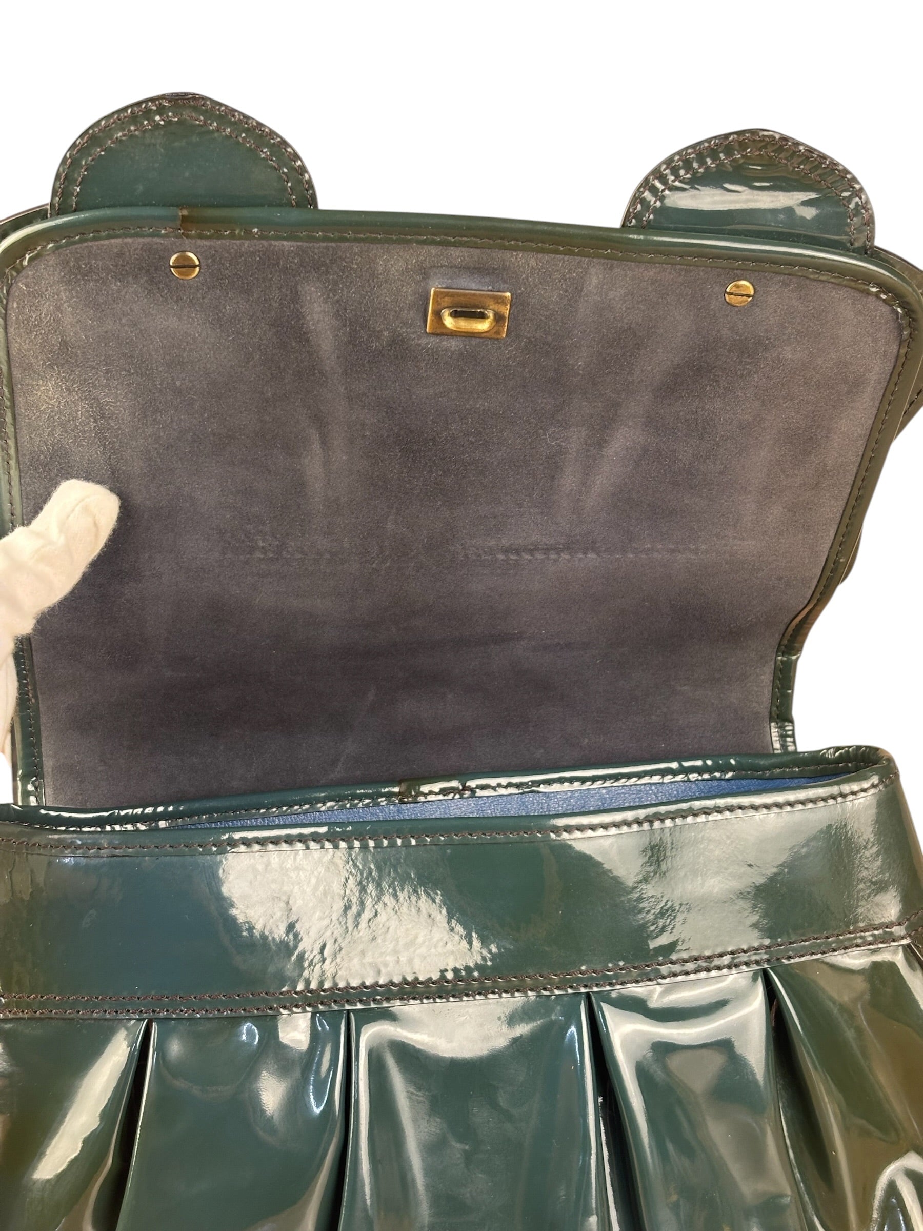 Fendi Vintage Green Patent Leather B Handbag
