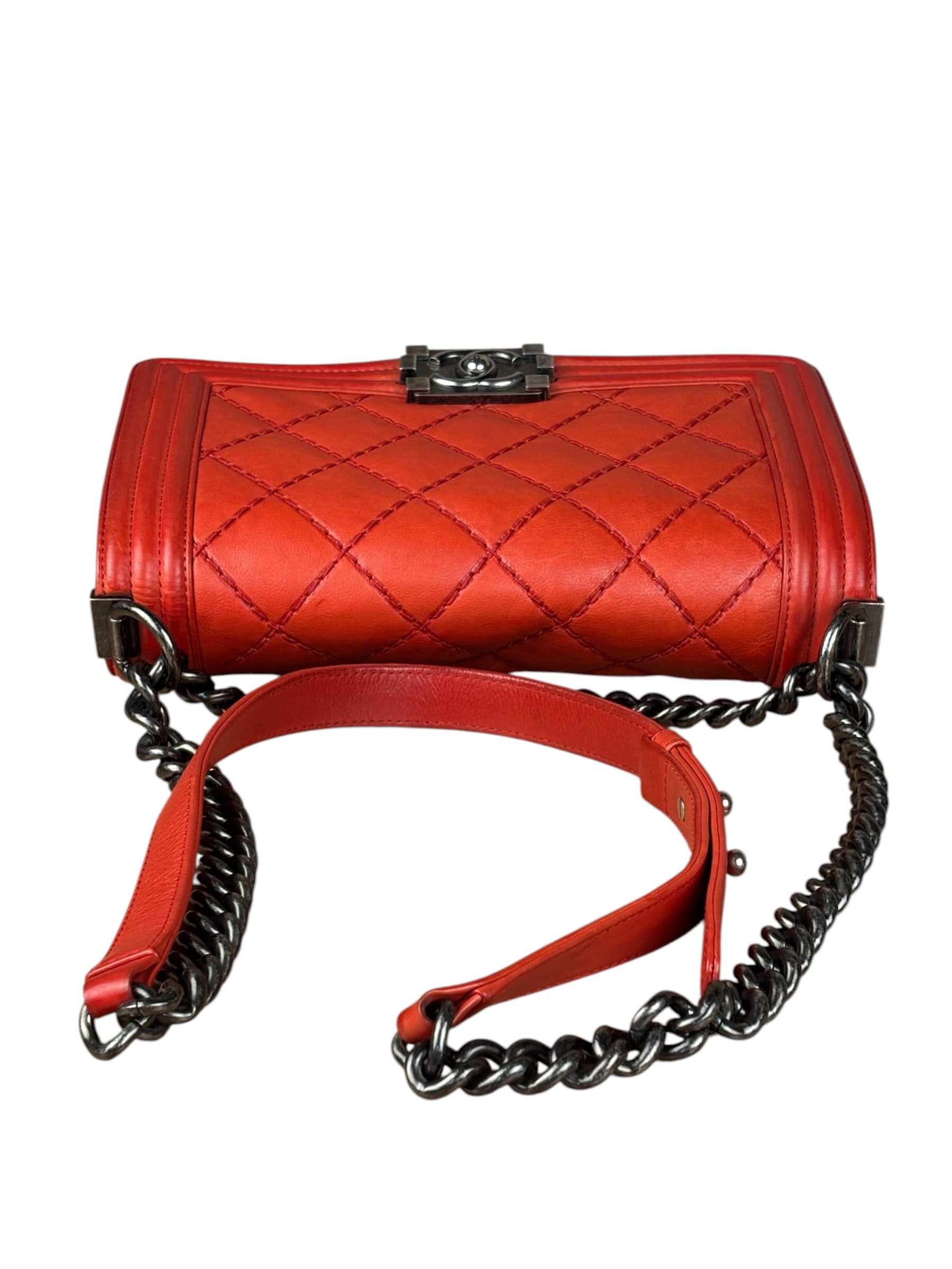 Chanel Red Quilted Double Stitch Boy Bag 2014