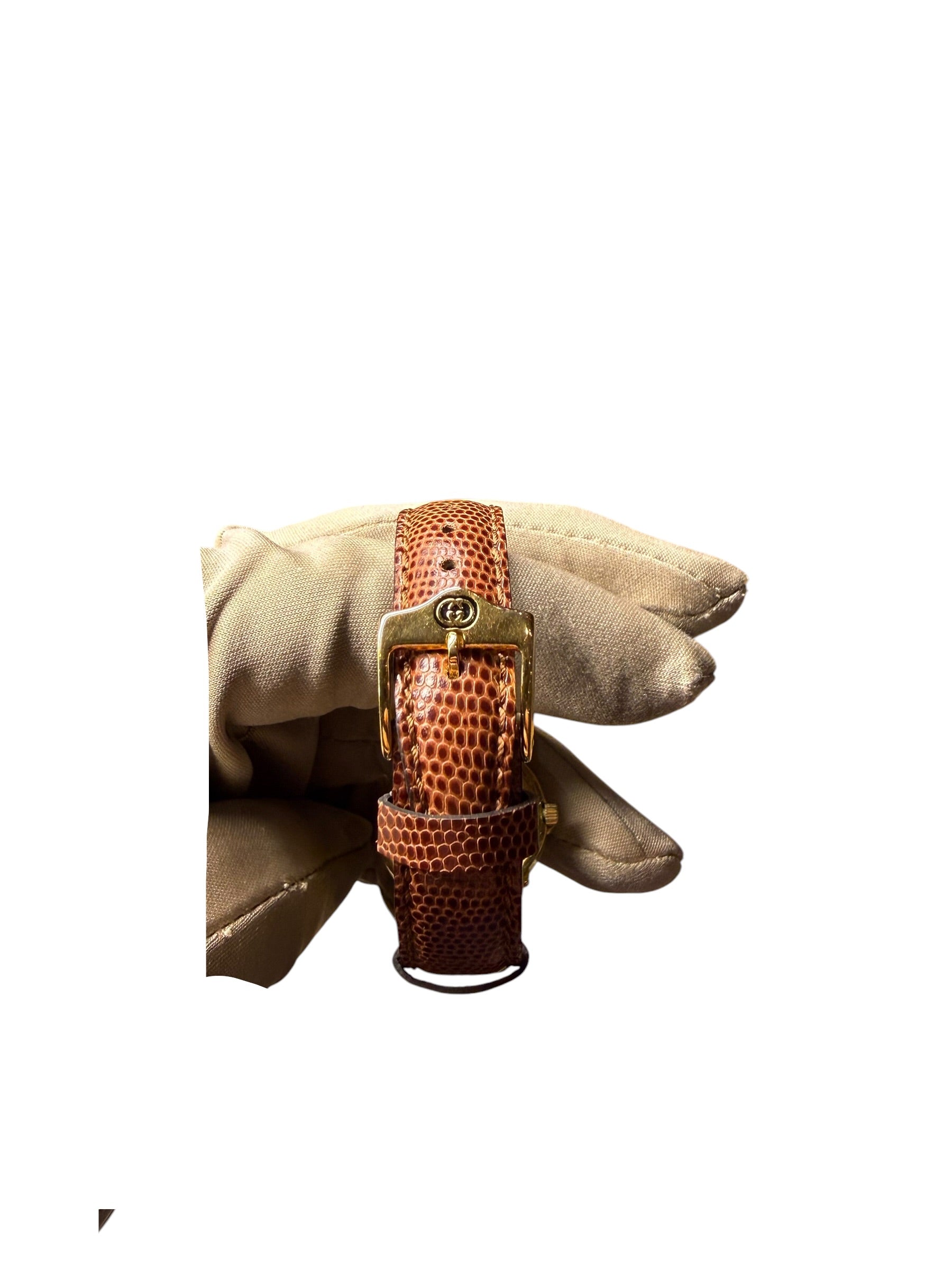 Gucci Champagne Round Dial Brown Strap