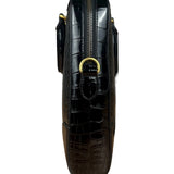 Gucci Croc-Trim Leather Briefcase