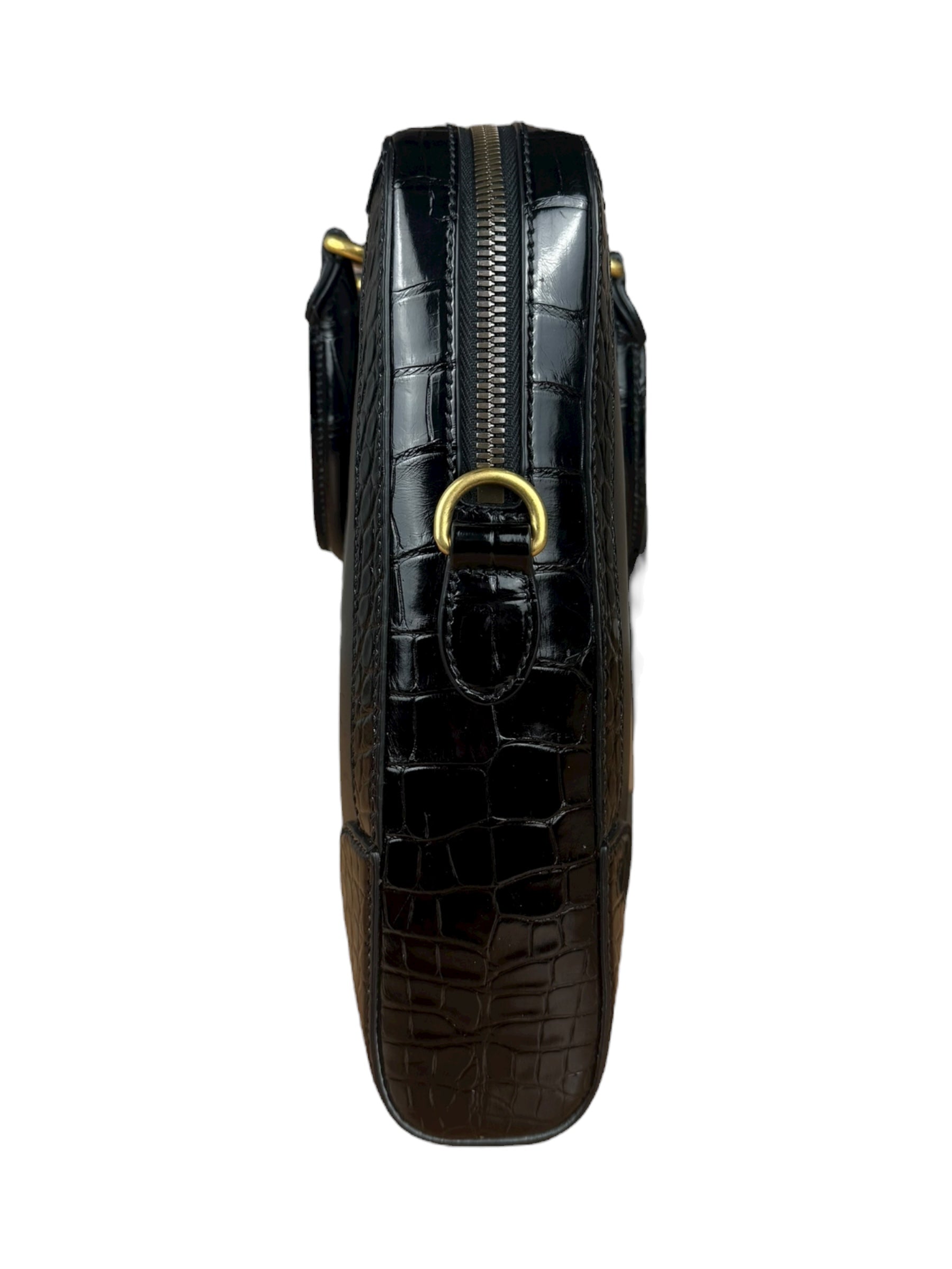 Gucci Croc-Trim Leather Briefcase