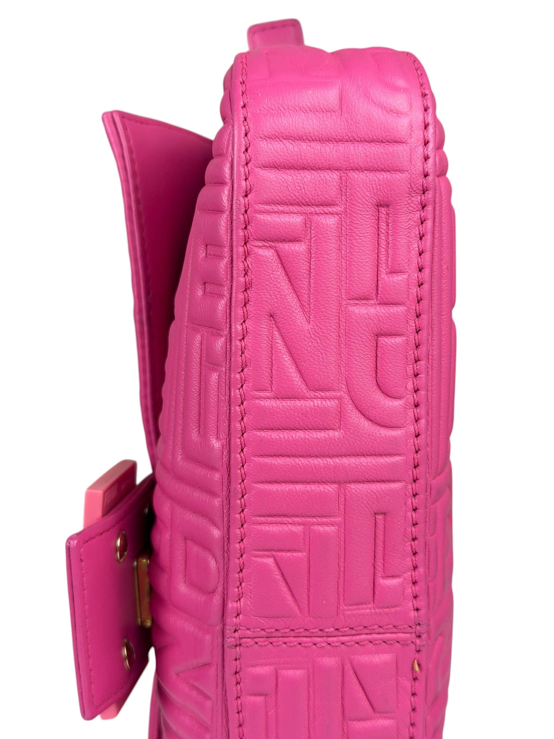 Fendi Pink Leather Logo Embossed Baguette