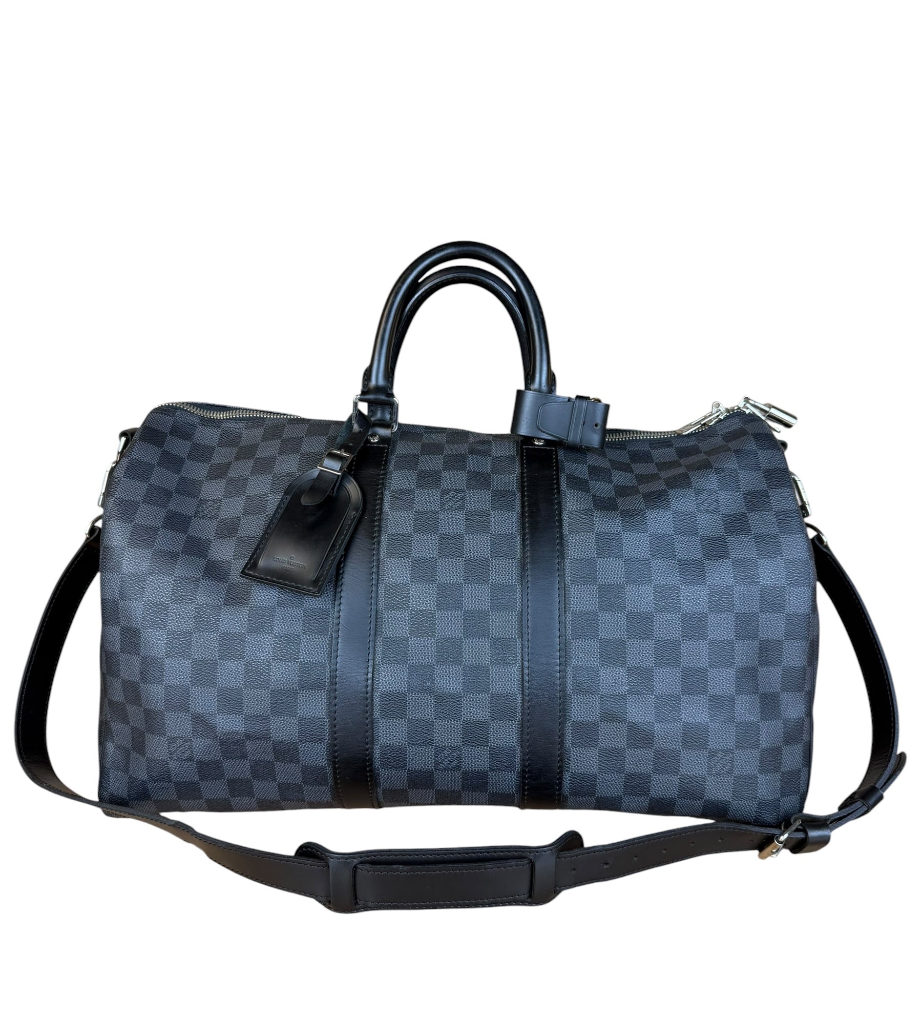 Louis Vuitton Canvas Damier Graphite Keepall Bandouliere Hand Bag