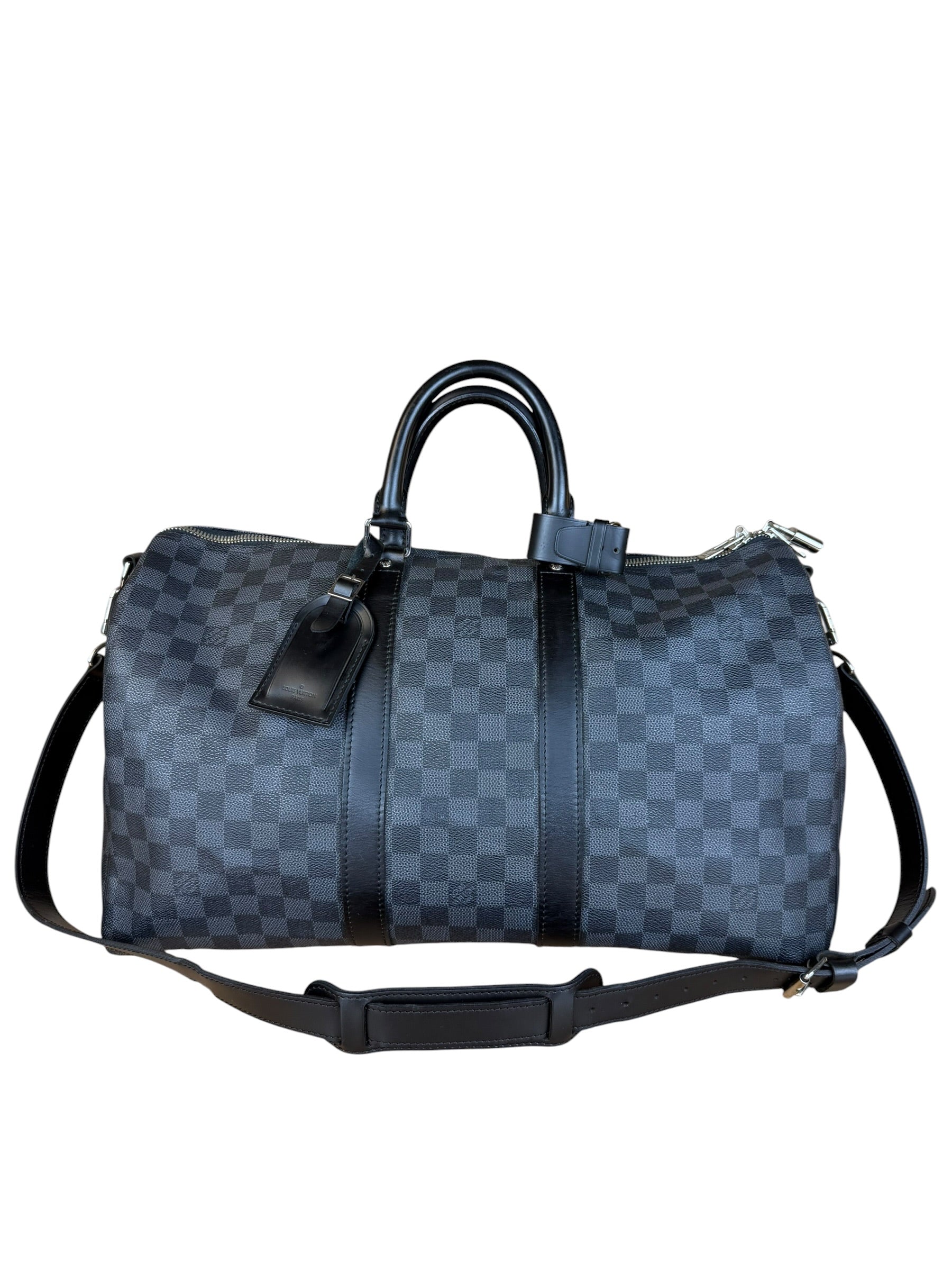 Louis Vuitton Canvas Damier Graphite Keepall Bandouliere Hand Bag