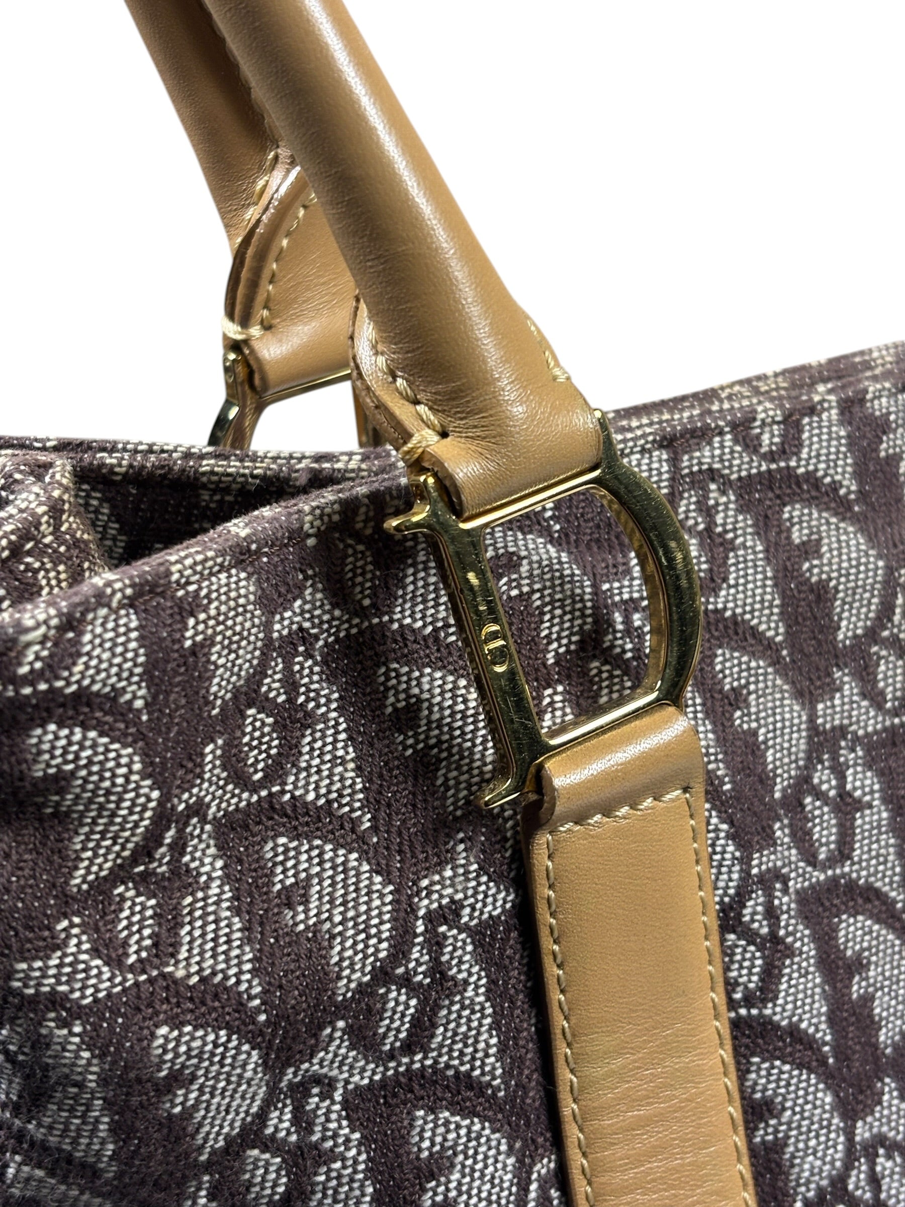 Christian Dior Brown Leather Trim Canvas Trotter Tote