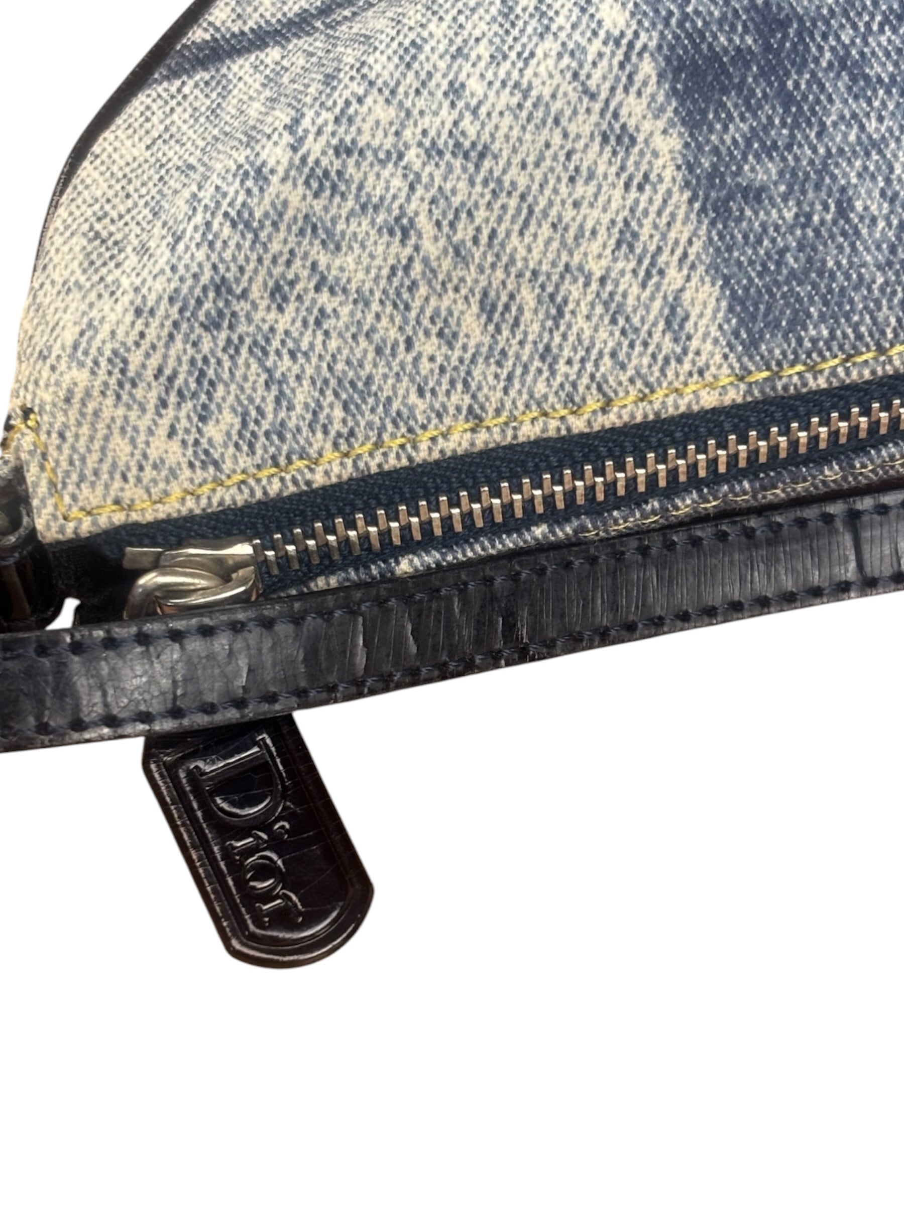 Christian Dior Vintage Denim Leather Trim  Saddle Pochette